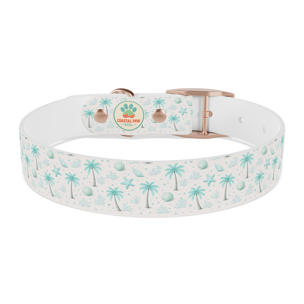 Aqua Palm Trees Dog Collar | Tropical Beach Pattern