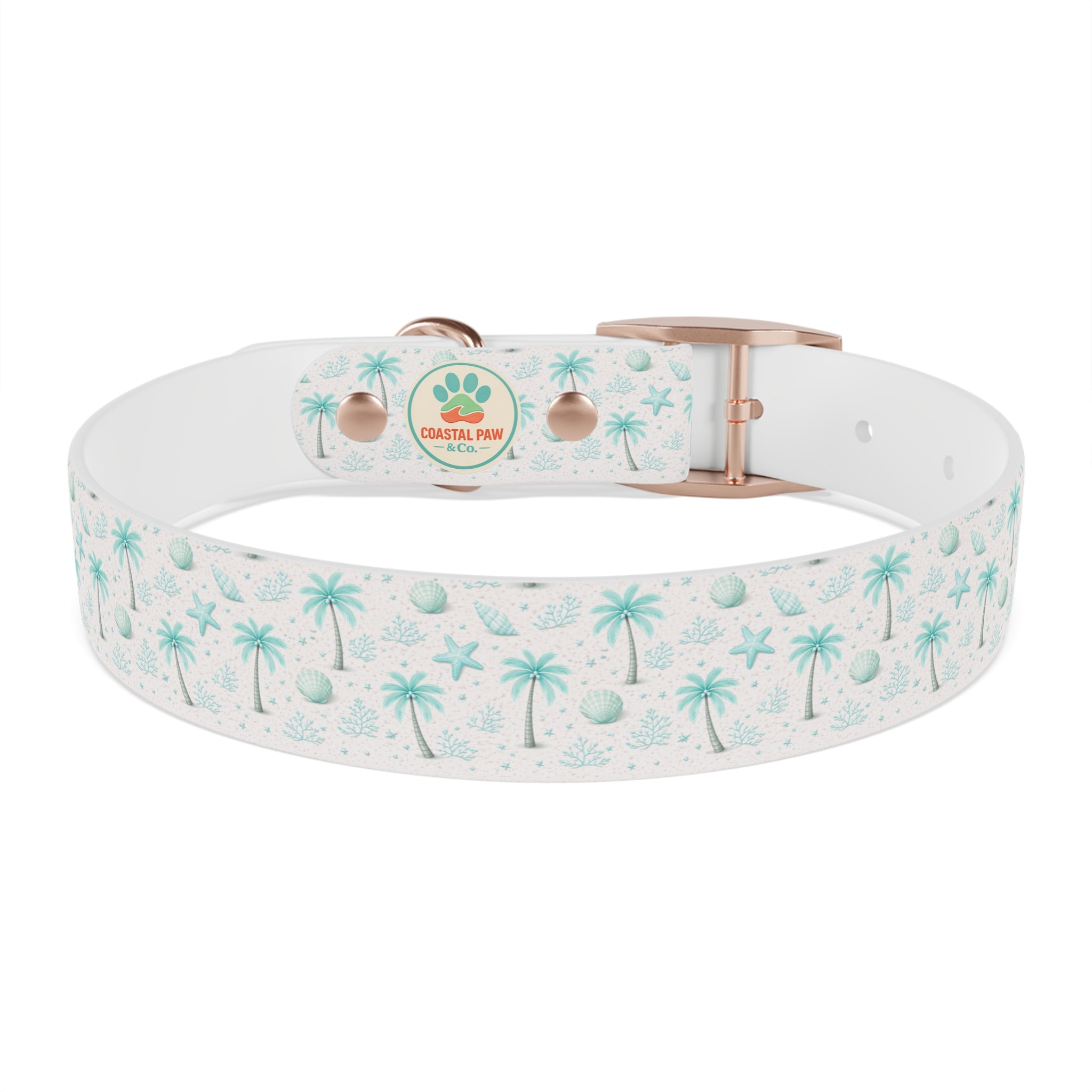 Aqua Palm Trees Dog Collar | Tropical Beach Pattern