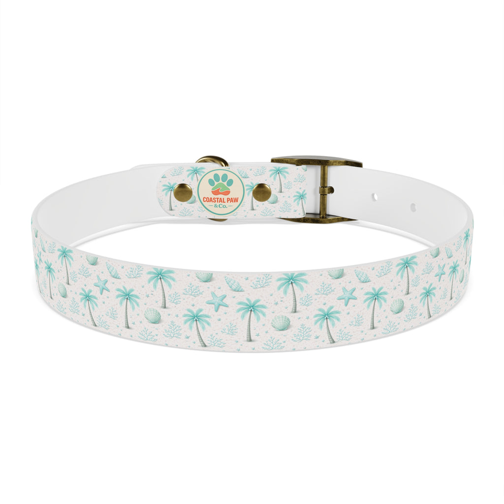 Aqua Palm Trees Dog Collar | Tropical Beach Pattern