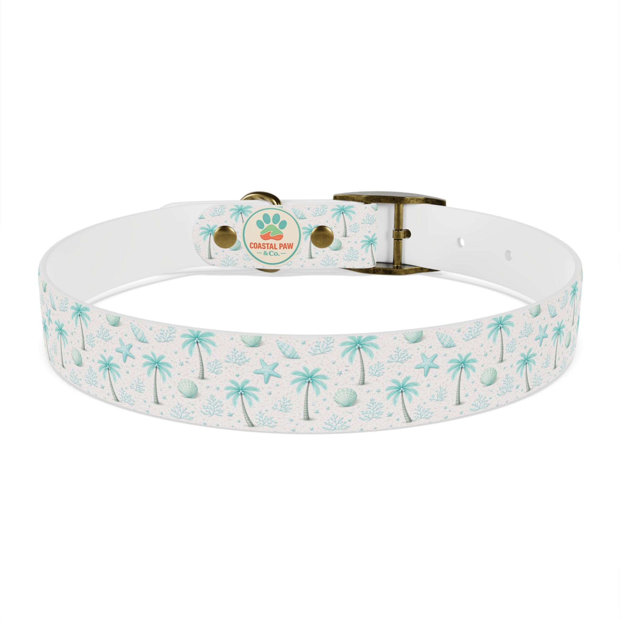 Aqua Palm Trees Dog Collar | Tropical Beach Pattern