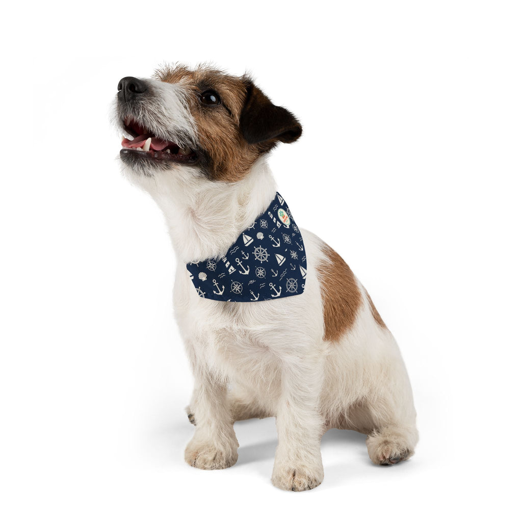 Nautical Anchors and Sailboats Pet Bandana Collar | Navy Maritime Pattern