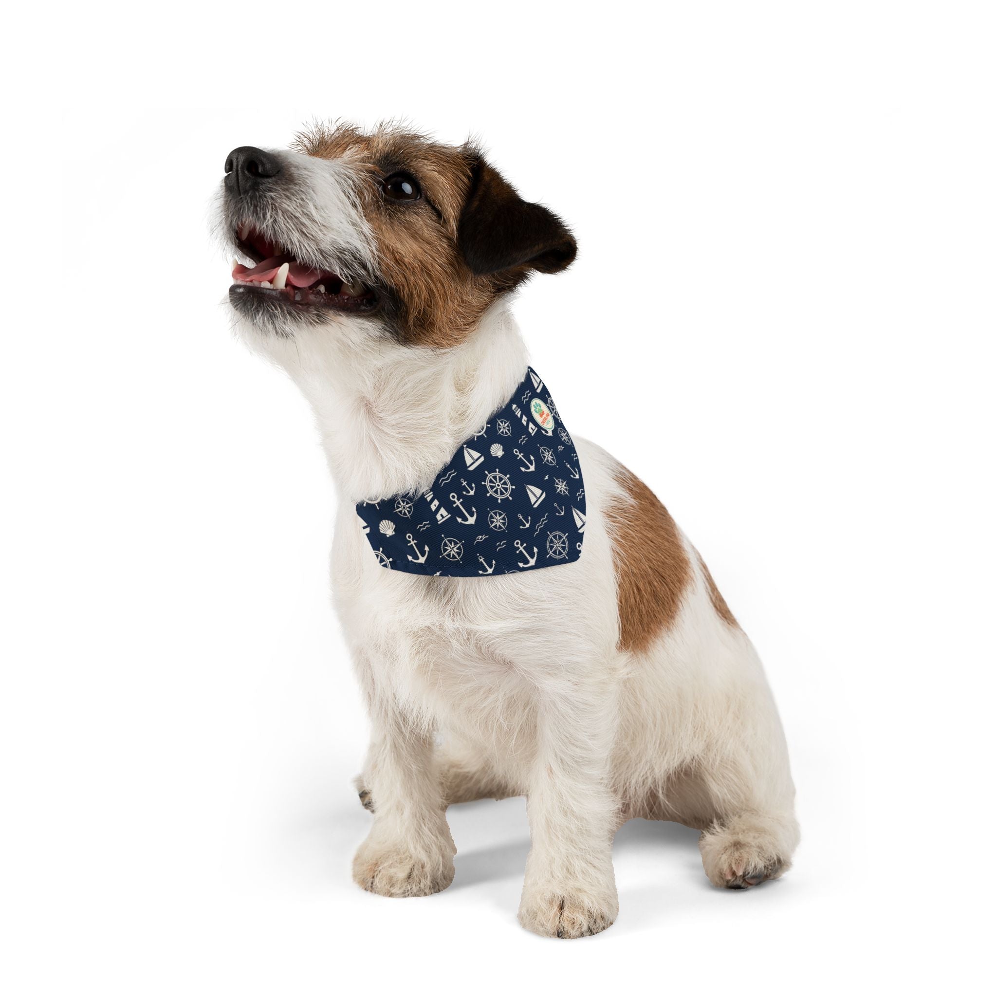 Nautical Anchors and Sailboats Pet Bandana Collar | Navy Maritime Pattern