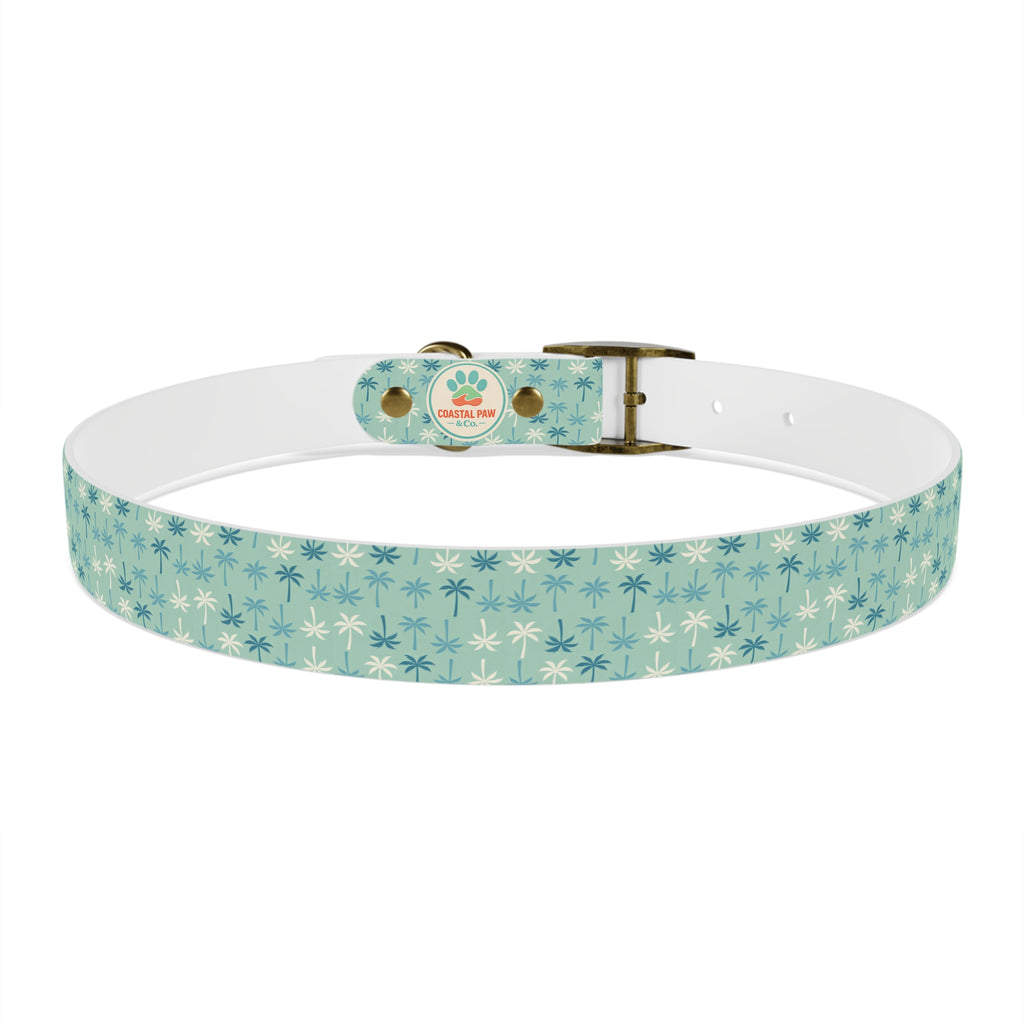 Teal Palm Trees Dog Collar | Tropical Pattern, Teal Palm Print