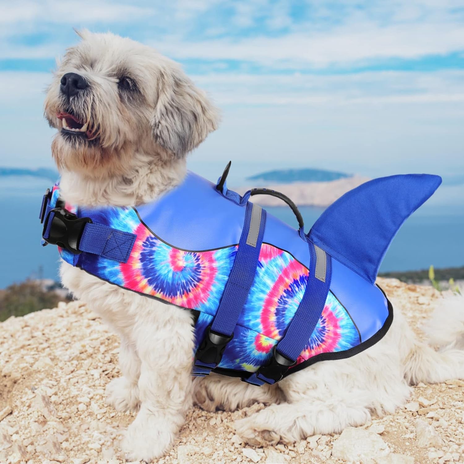 Dog Life Jacket - Pet Safety Vest for Swimming & Boating, Shark Life Jacket with Floatation, Dog Lifesavers  (Blue Bandhnu, XL)