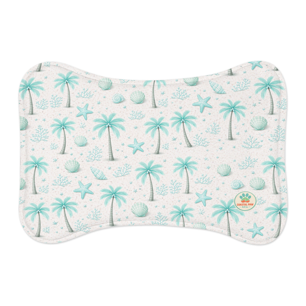 Aqua Palm Tree Pattern Pet Feeding Mat | Coastal Beach Design, Non-Slip