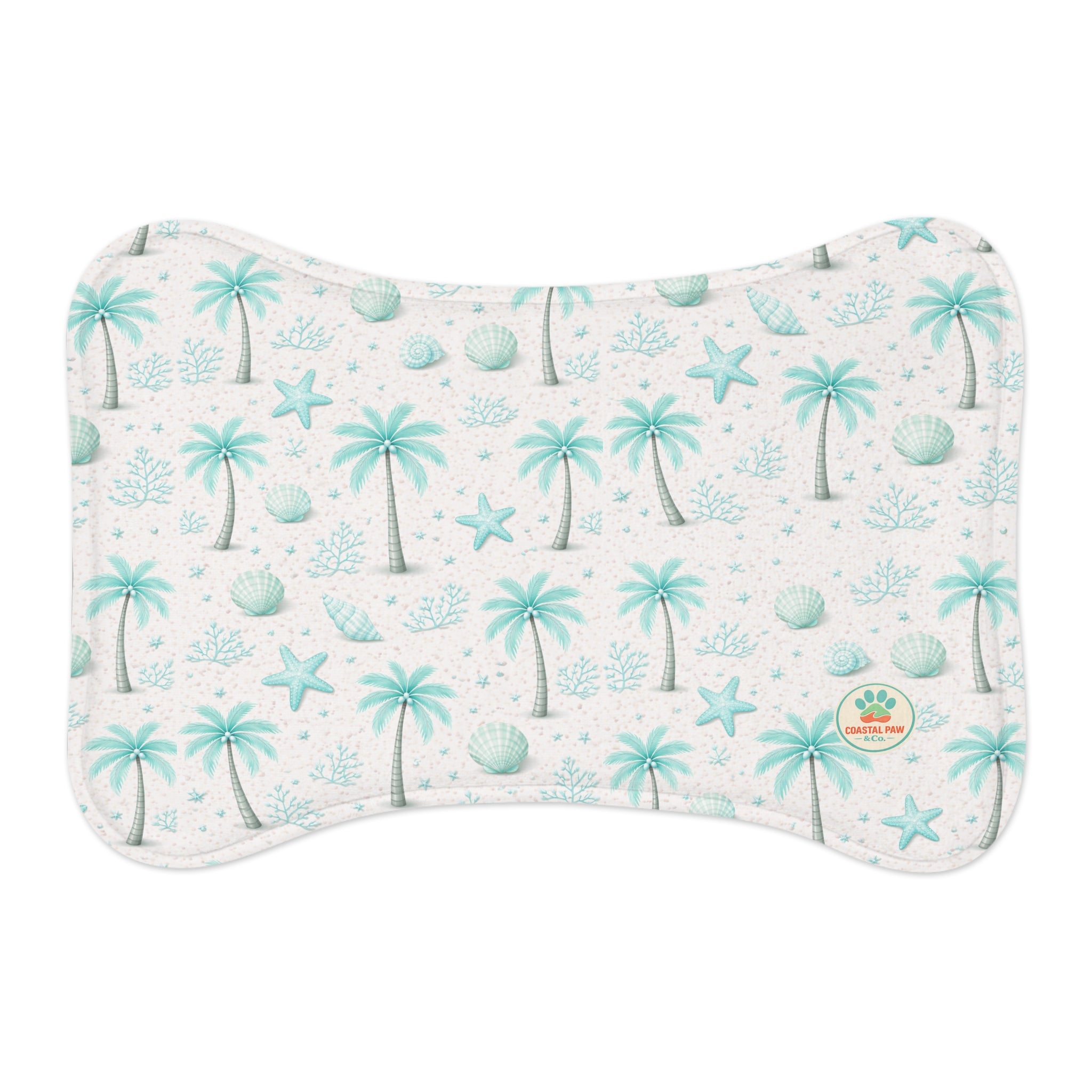 Aqua Palm Tree Pattern Pet Feeding Mat | Coastal Beach Design, Non-Slip