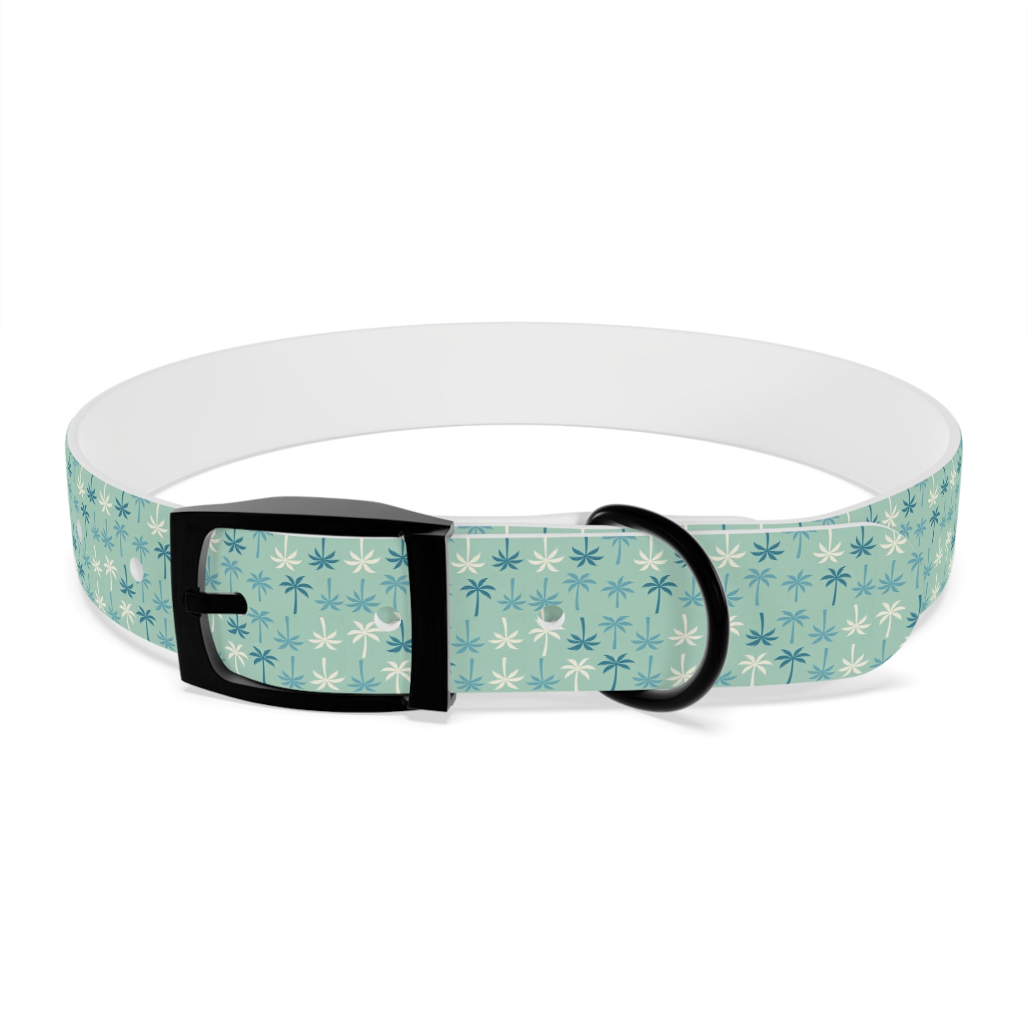 Teal Palm Trees Dog Collar | Tropical Pattern, Teal Palm Print