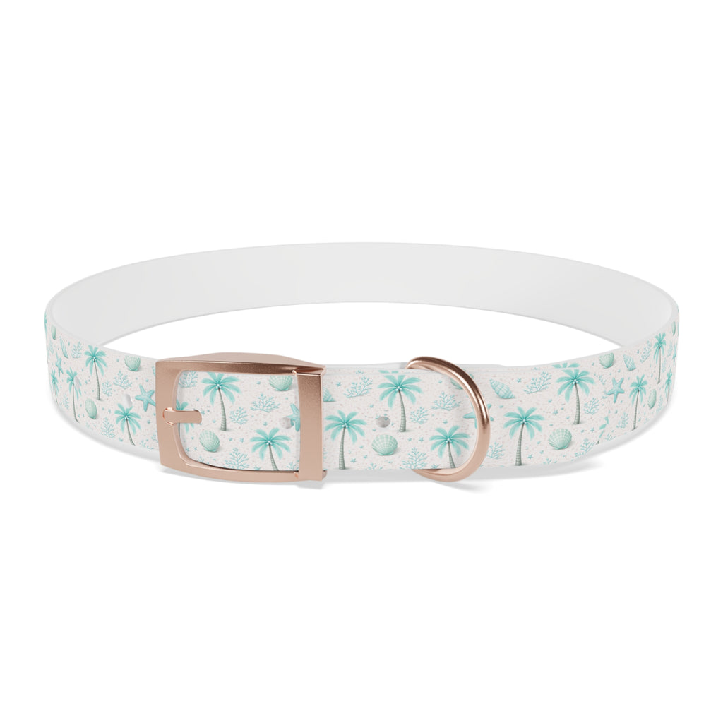 Aqua Palm Trees Dog Collar | Tropical Beach Pattern