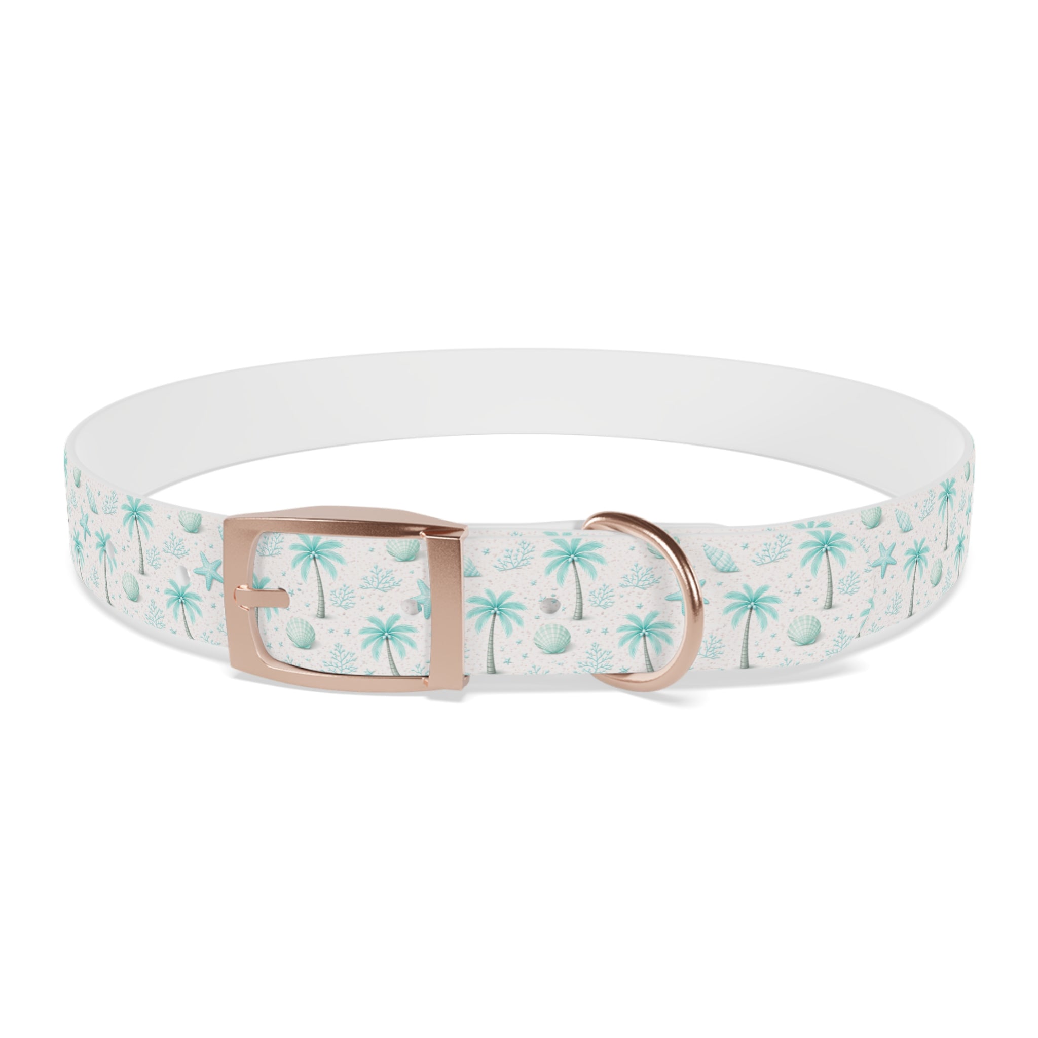 Aqua Palm Trees Dog Collar | Tropical Beach Pattern