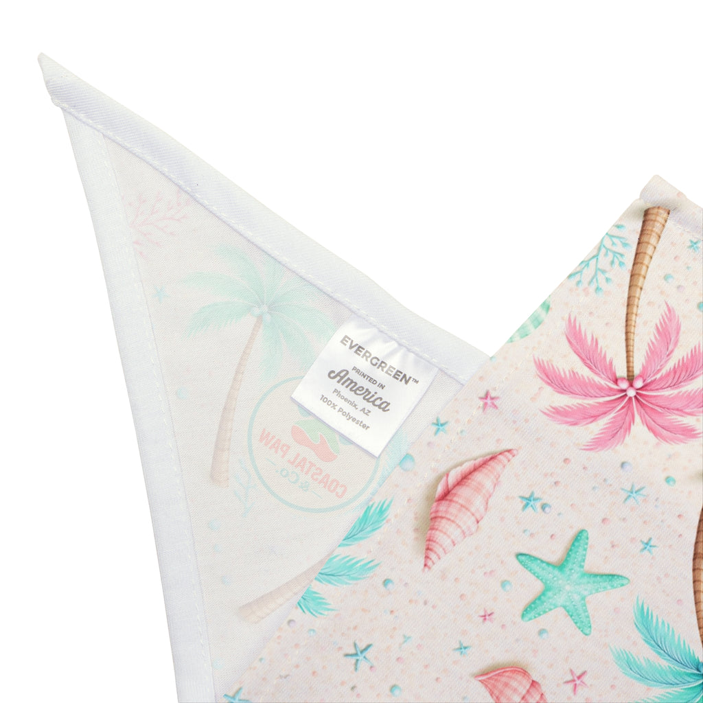 Pastel Beach, Palm Tree, Shells, Pet Bandana | Seashell Starfish Summer Bandana