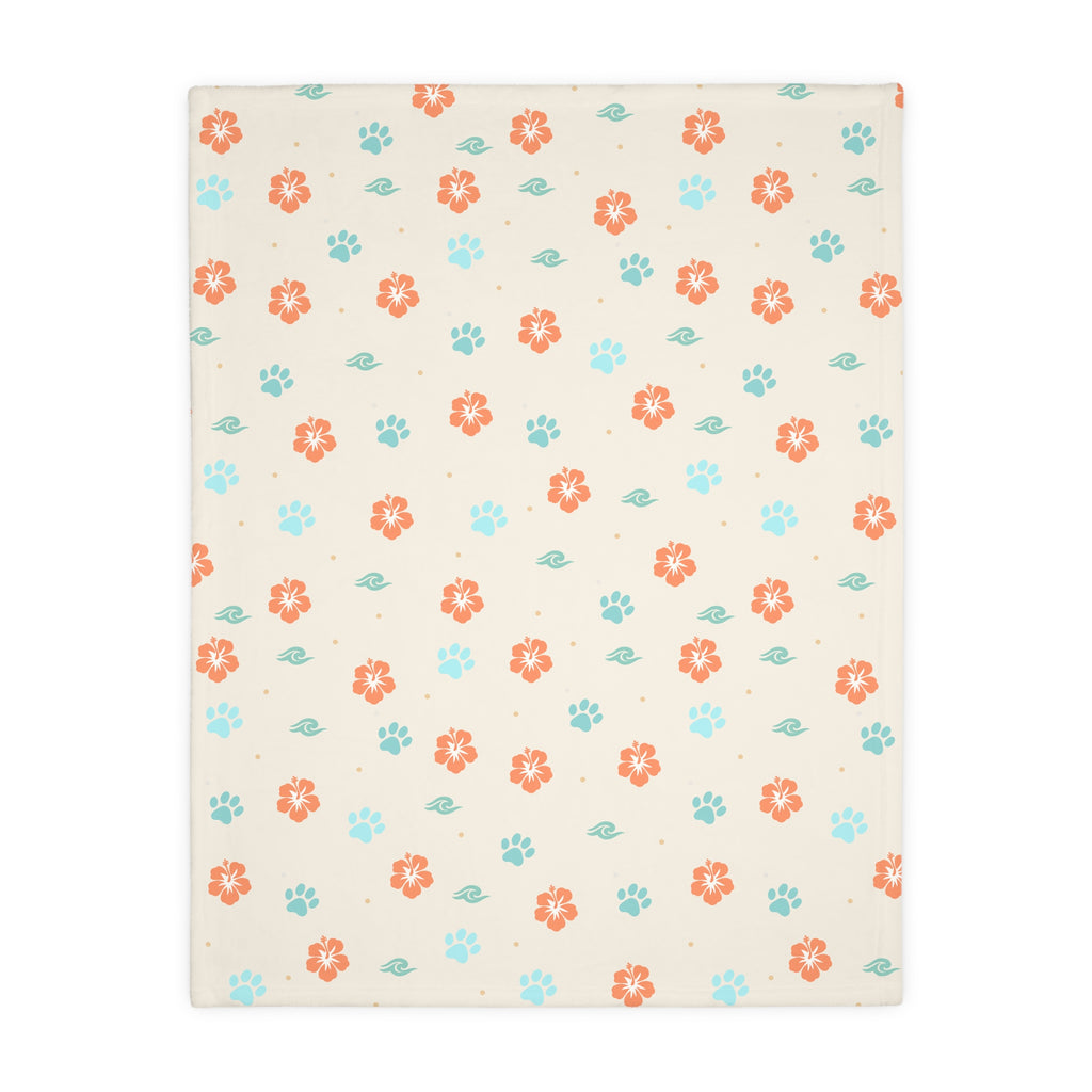 Floral Paw Print Blanket Velveteen Microfiber Blanket | Two-Sided Print