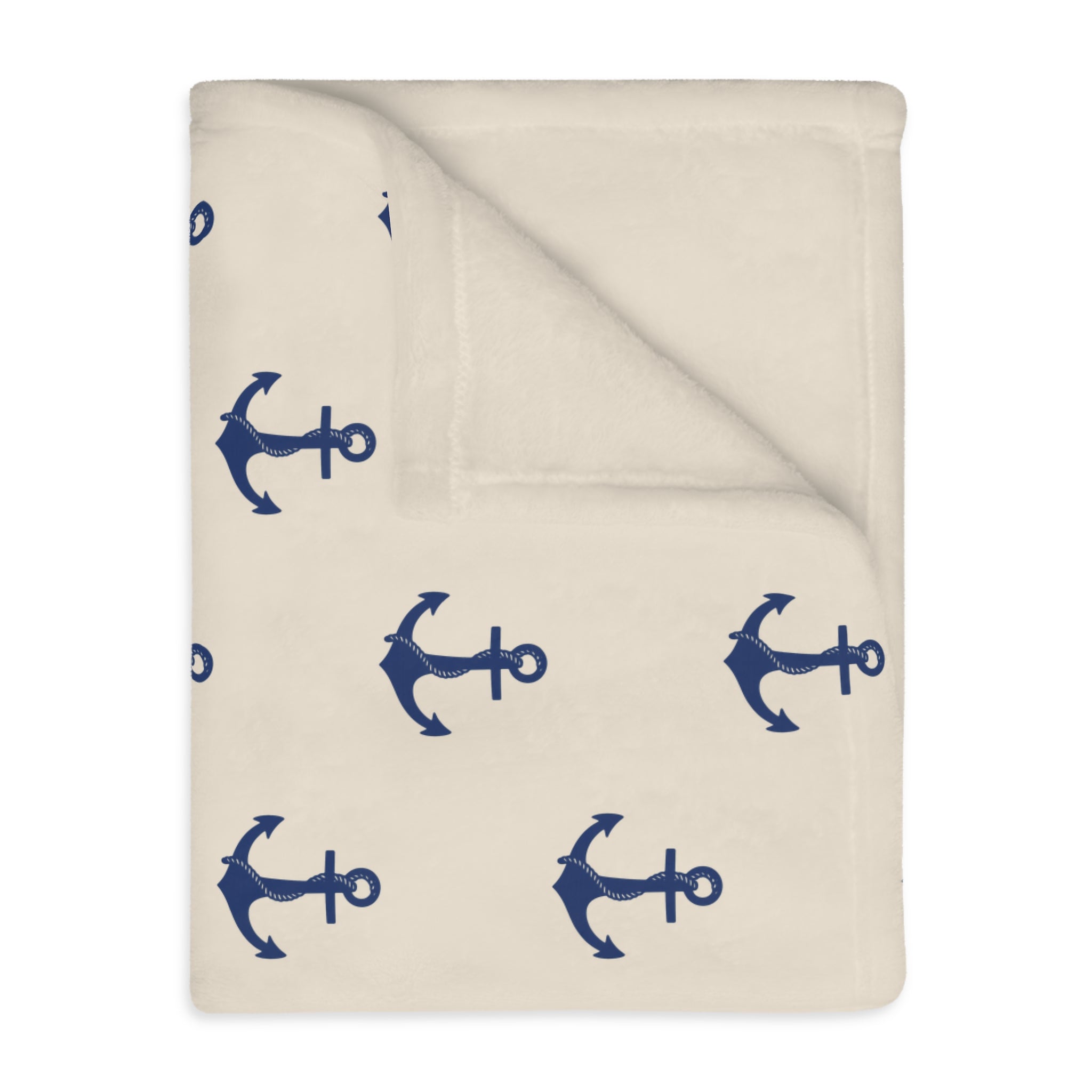 Navy Anchor Pattern Blanket | Velveteen Microfiber Throw
