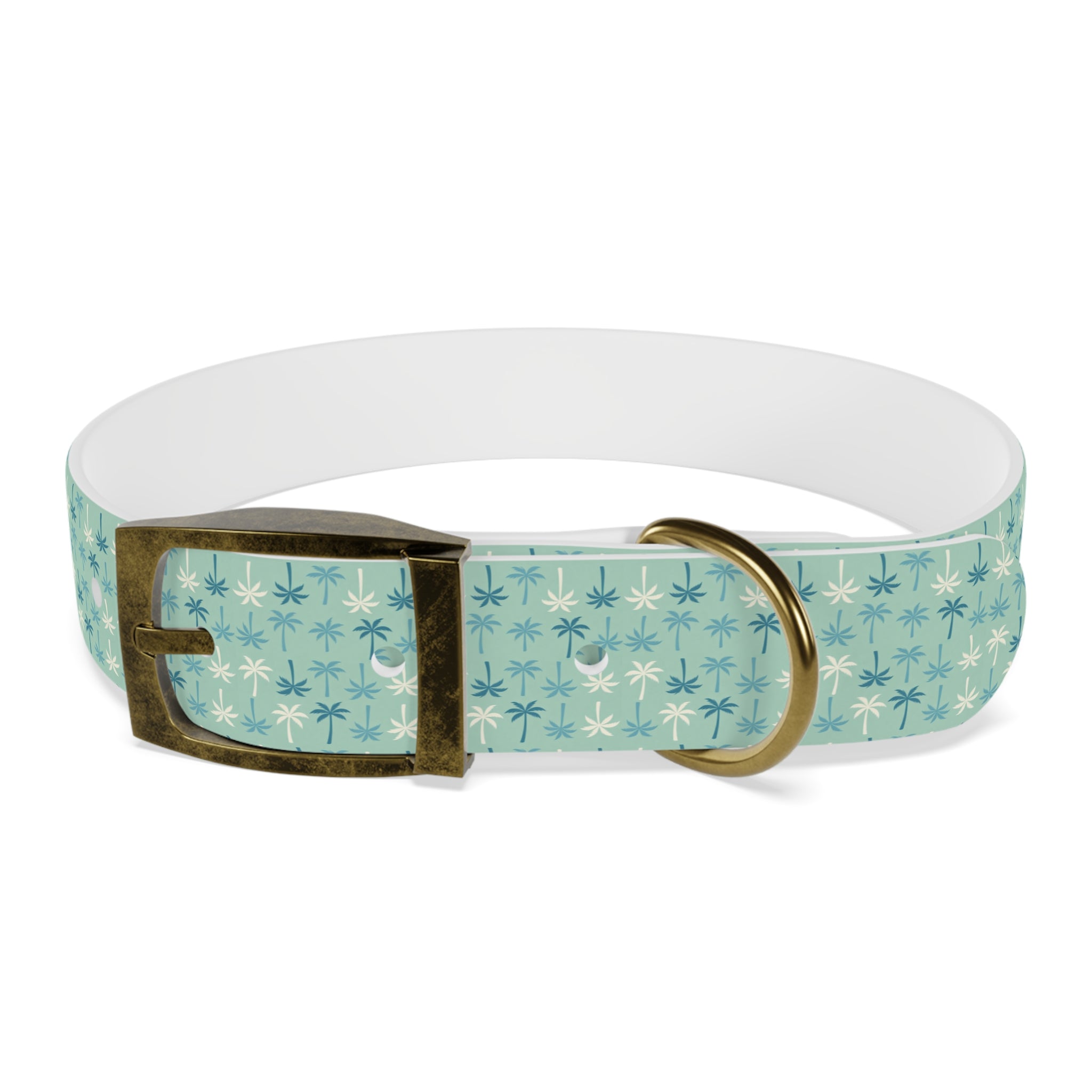 Teal Palm Trees Dog Collar | Tropical Pattern, Teal Palm Print