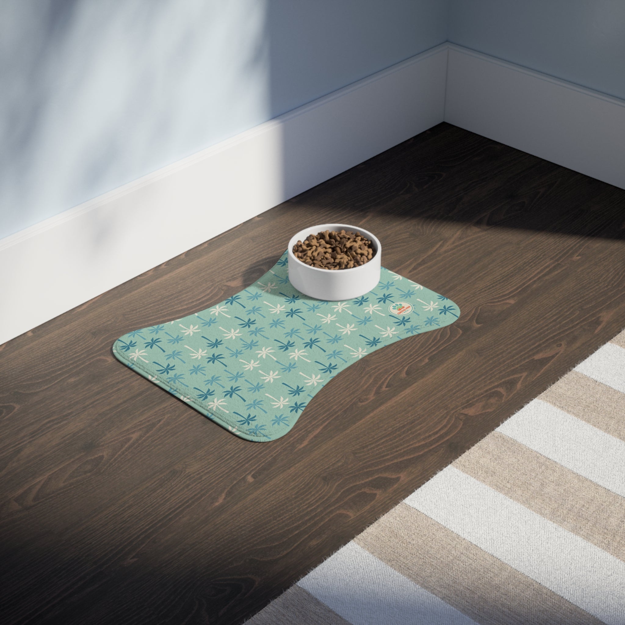 Palm Tree Pattern Pet Feeding Mat | Waterproof Non-Slip Bowl Placemat