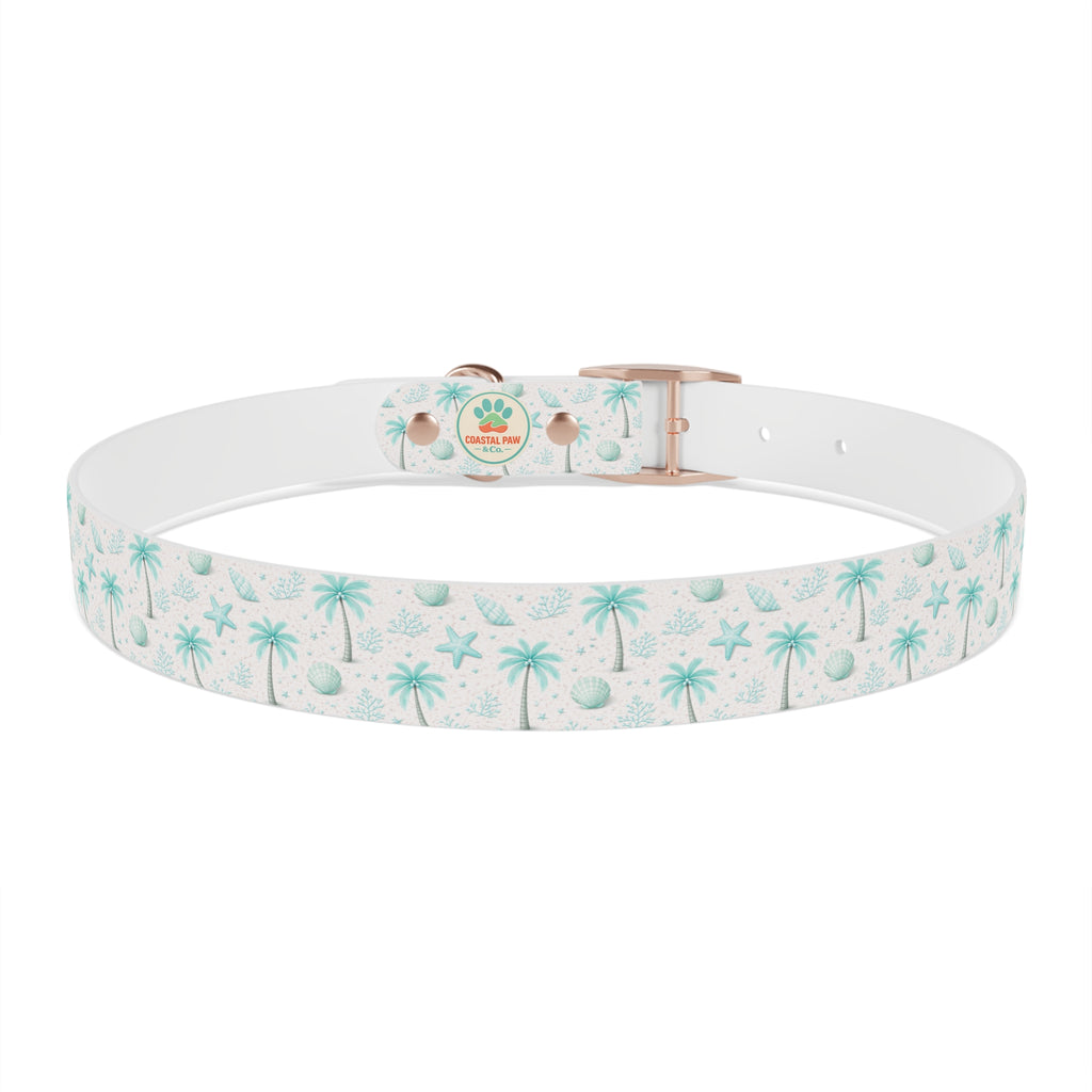 Aqua Palm Trees Dog Collar | Tropical Beach Pattern