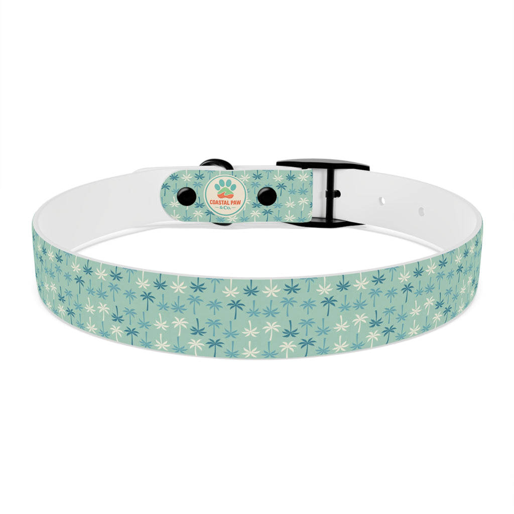 Teal Palm Trees Dog Collar | Tropical Pattern, Teal Palm Print
