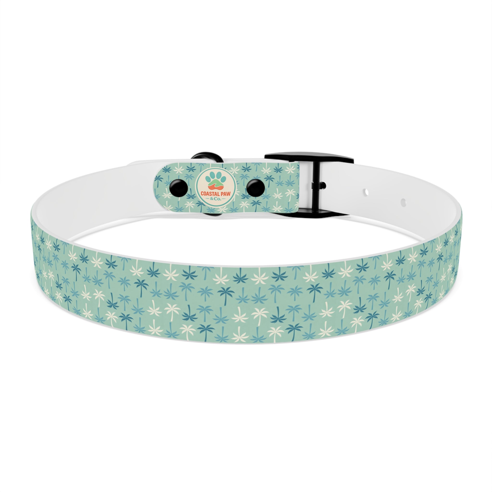 Teal Palm Trees Dog Collar | Tropical Pattern, Teal Palm Print