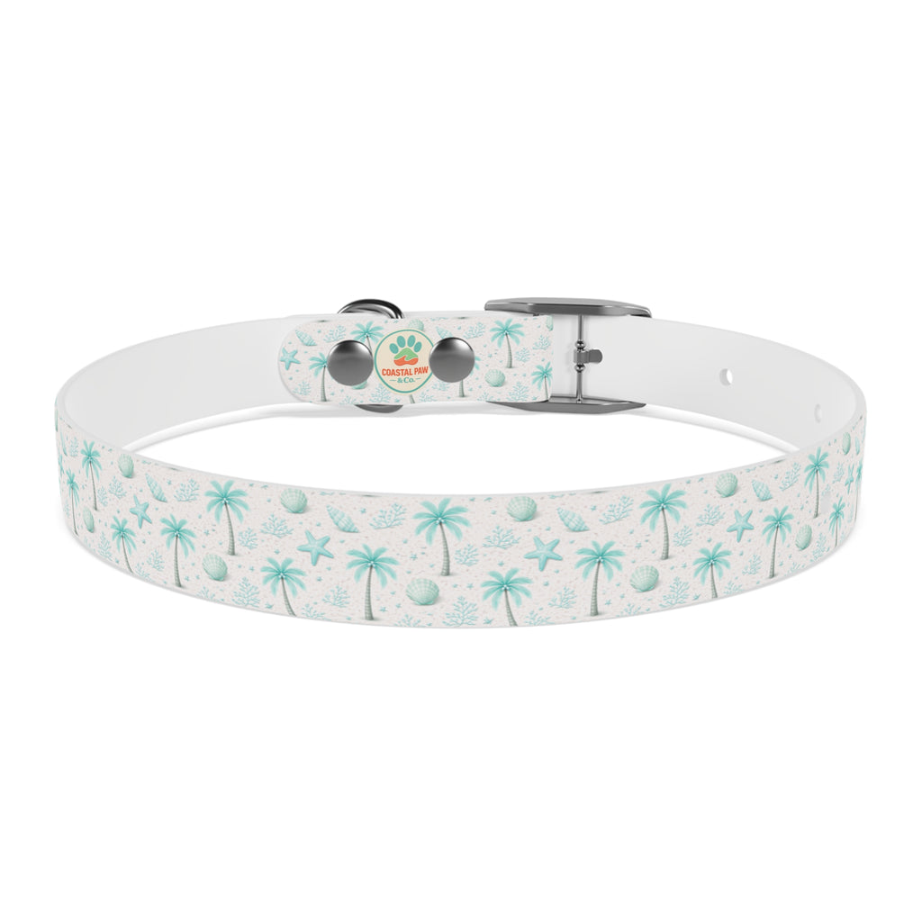 Aqua Palm Trees Dog Collar | Tropical Beach Pattern