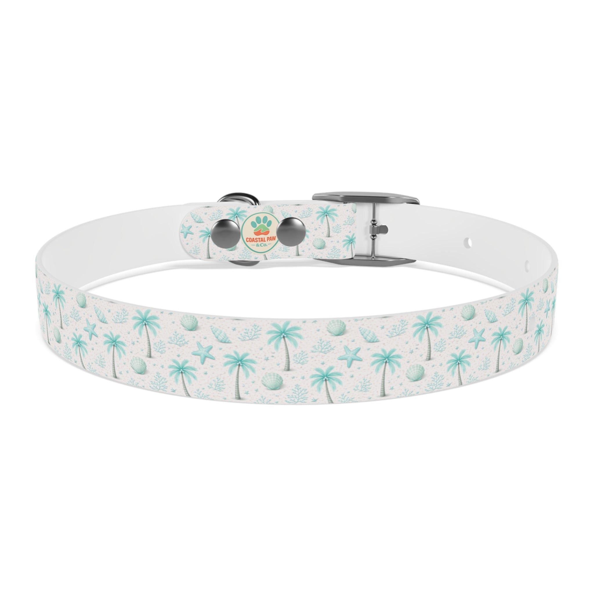 Aqua Palm Trees Dog Collar | Tropical Beach Pattern
