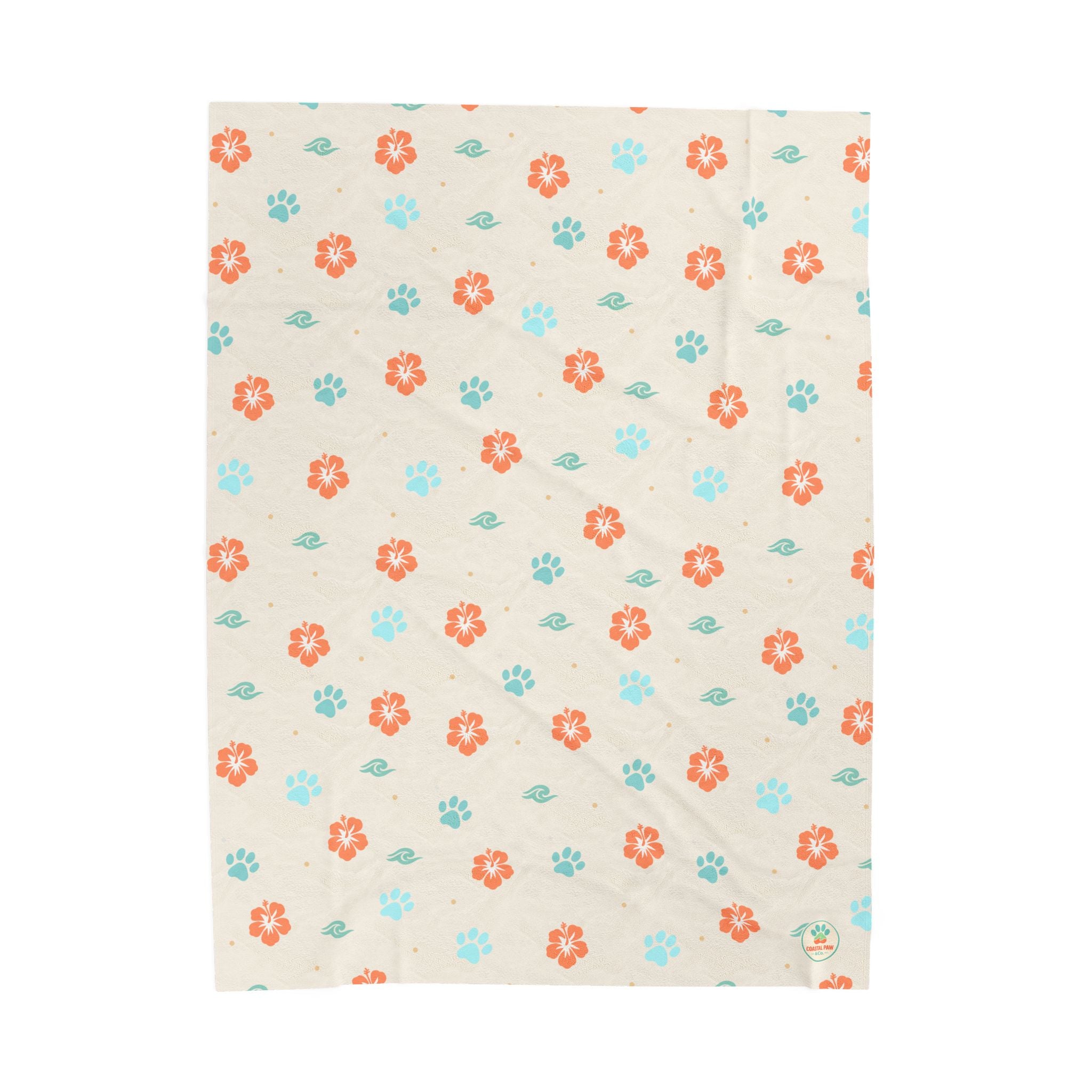 Retro Floral Pattern Velveteen Plush Blanket | Orange Teal Flower Throw