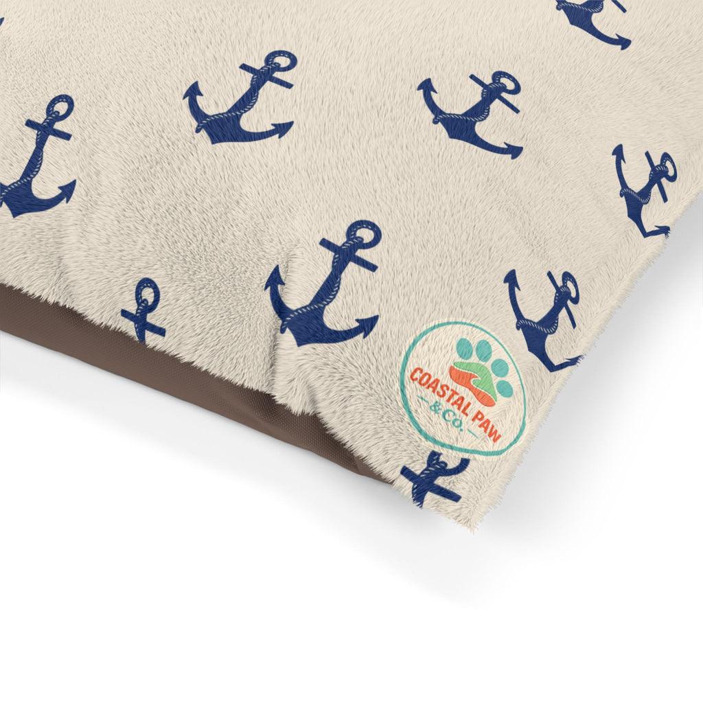 Navy Anchor Pattern Pet Bed | Nautical Dog Cat Bed, Coastal Anchor Print