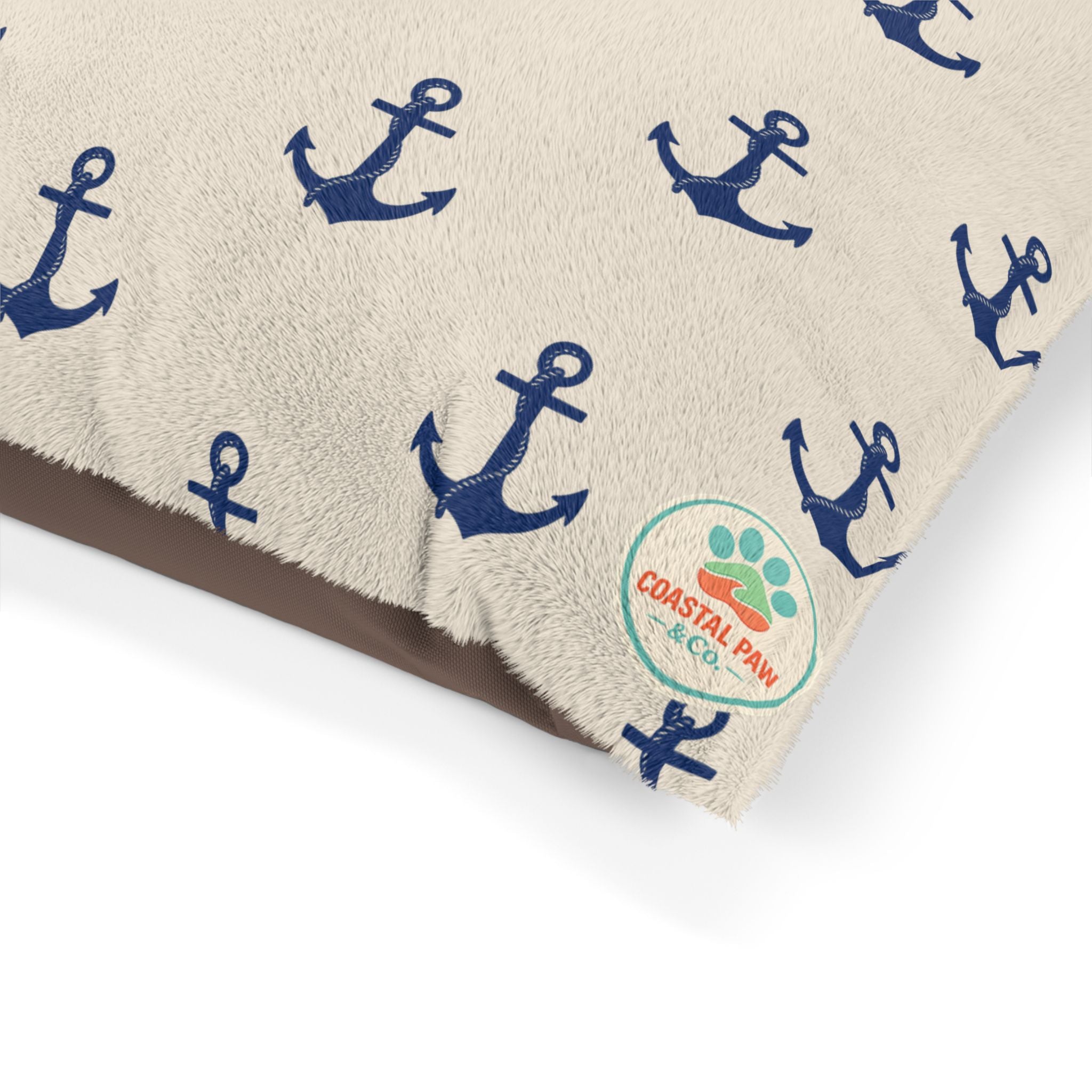 Navy Anchor Pattern Pet Bed | Nautical Dog Cat Bed, Coastal Anchor Print