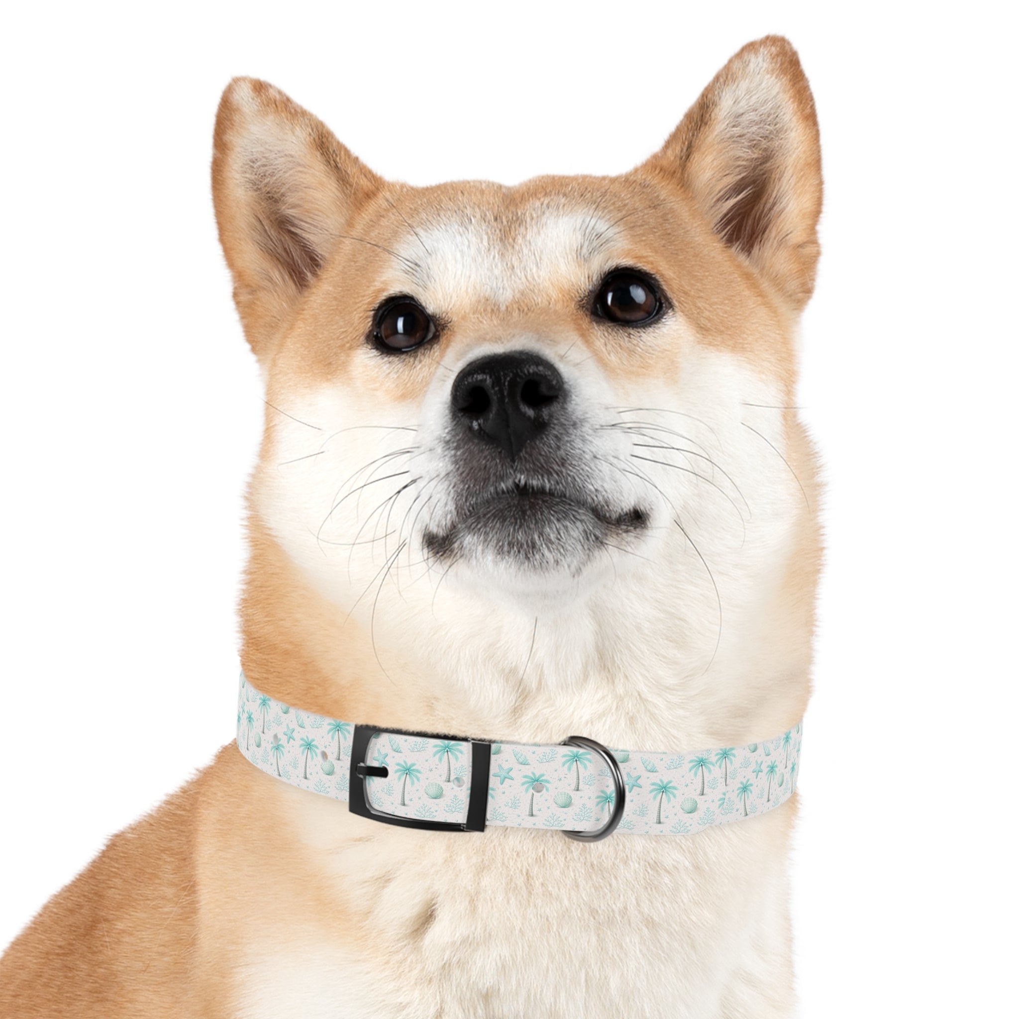 Aqua Palm Trees Dog Collar | Tropical Beach Pattern