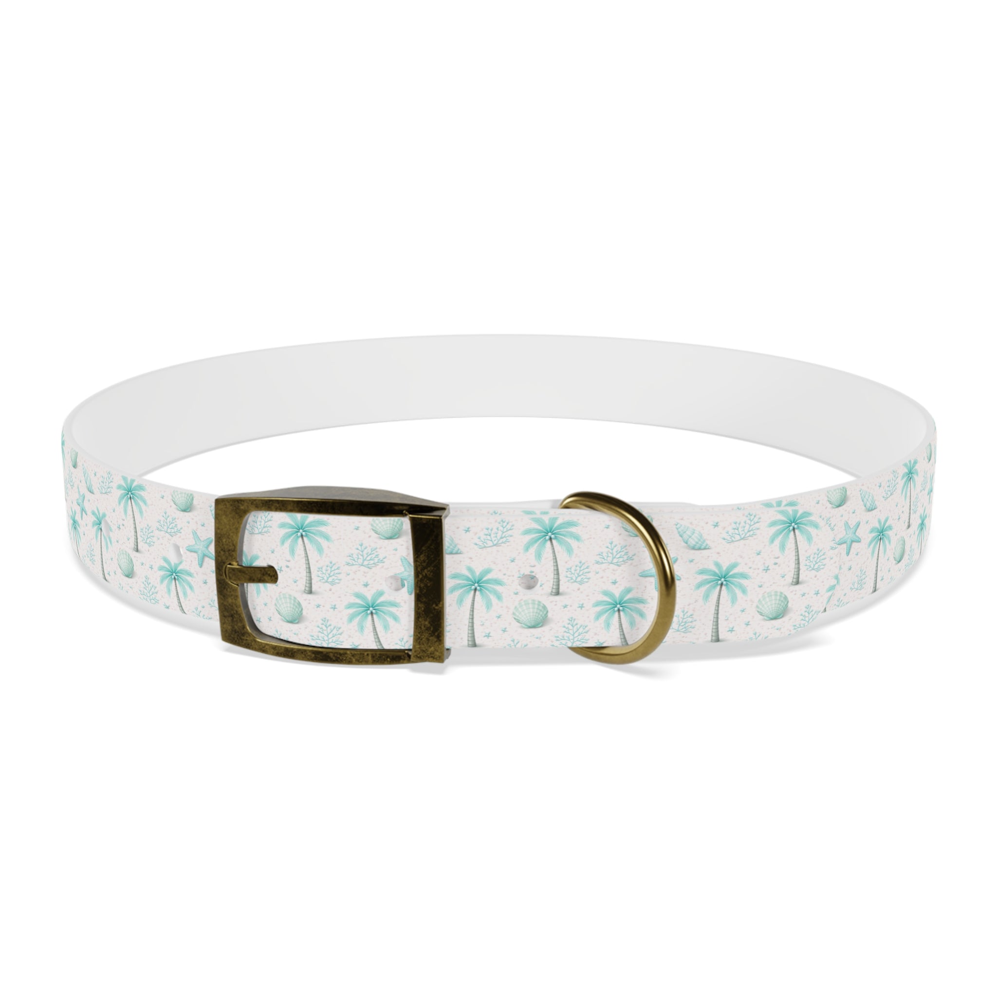 Aqua Palm Trees Dog Collar | Tropical Beach Pattern