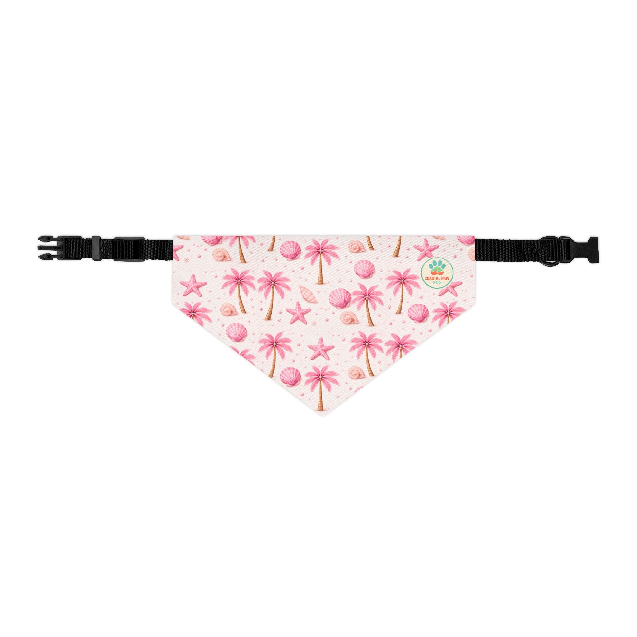 Pink Palm Trees Seashells Pet Bandana Collar | Tropical Beach Print