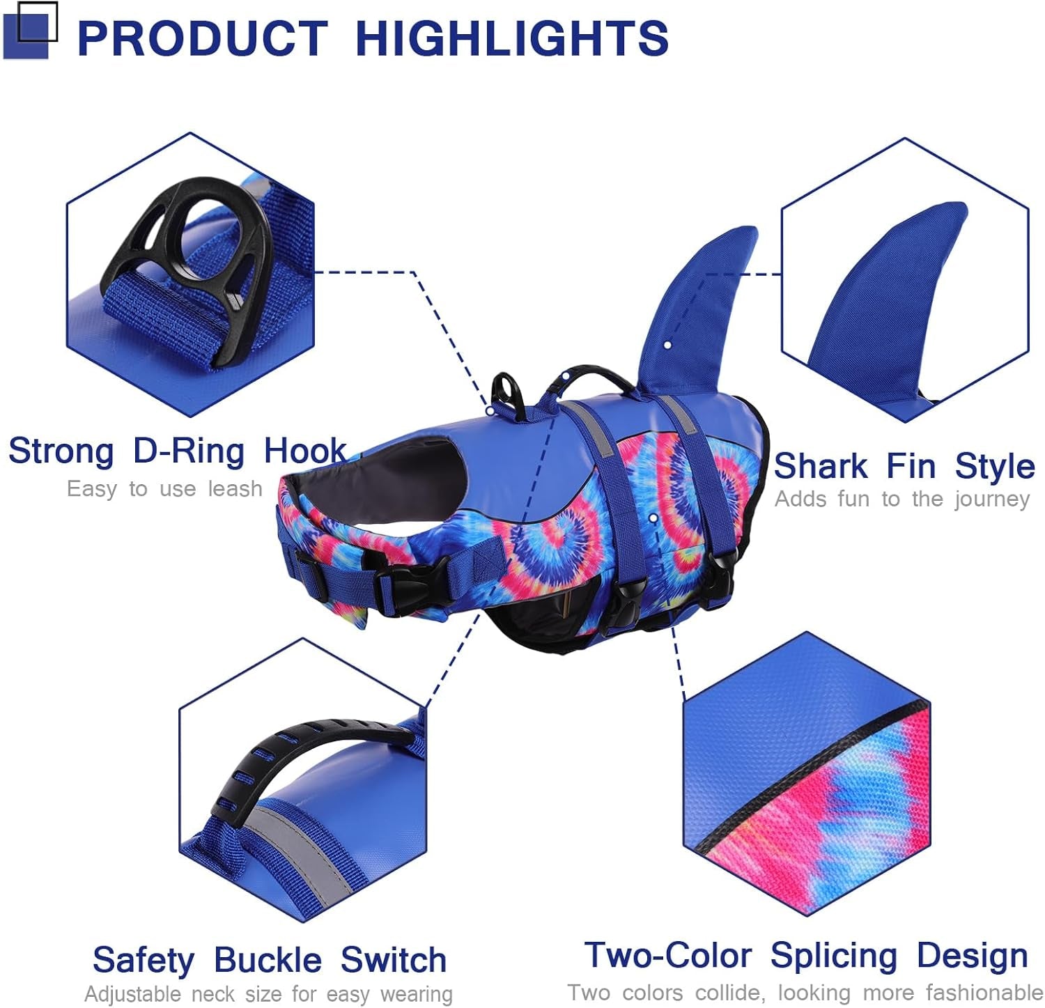 Dog Life Jacket - Pet Safety Vest for Swimming & Boating, Shark Life Jacket with Floatation, Dog Lifesavers  (Blue Bandhnu, XL)