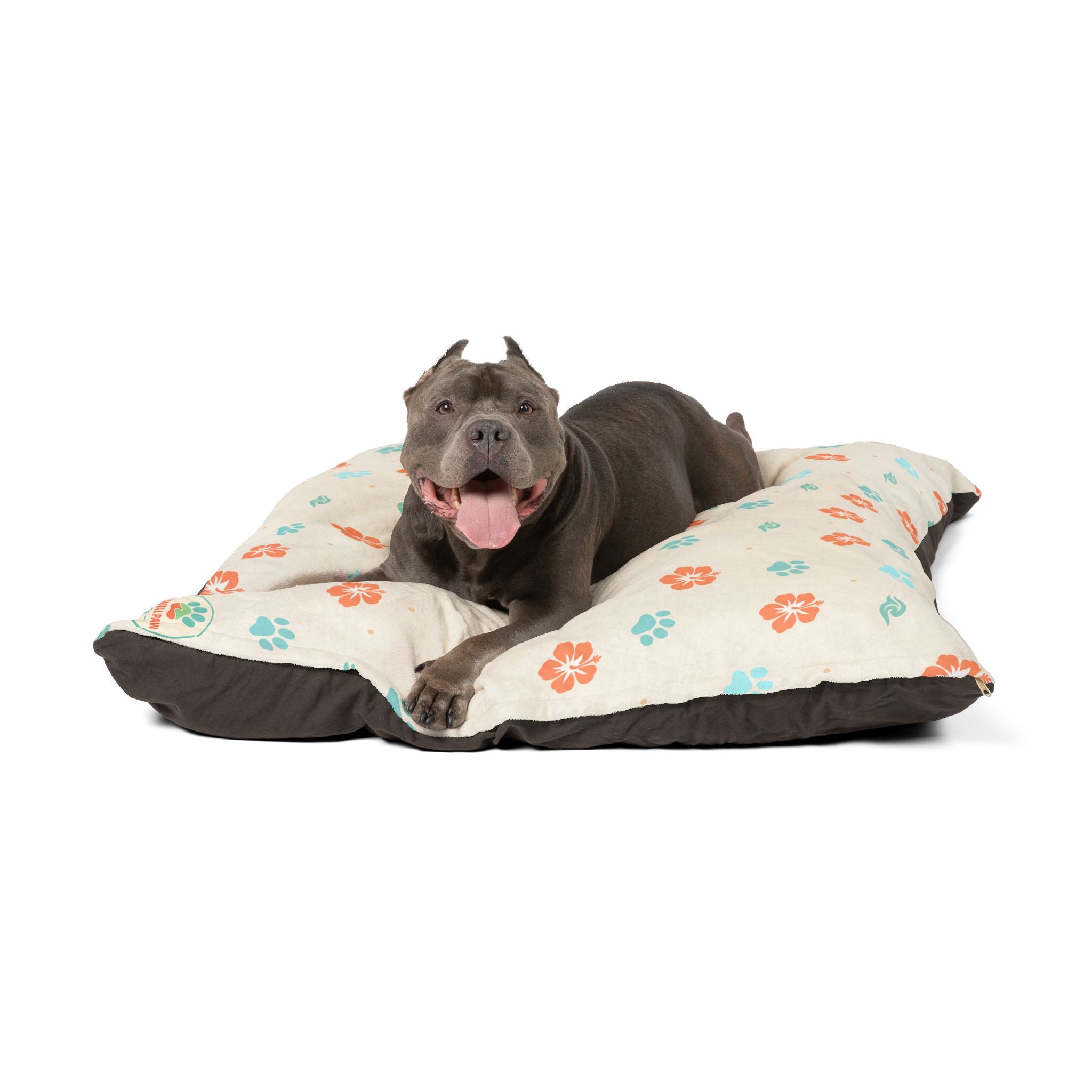 Floral Paw Print Pet Bed — Soft Cream Dog & Cat Cushion