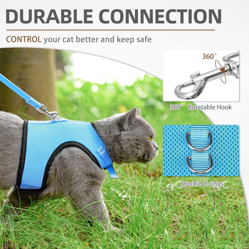 Soft Mesh Cat Vest Harness and Leash Set Puppy Padded Pet Harnesses Escape Proof for Cats Small Dogs, Blue Small