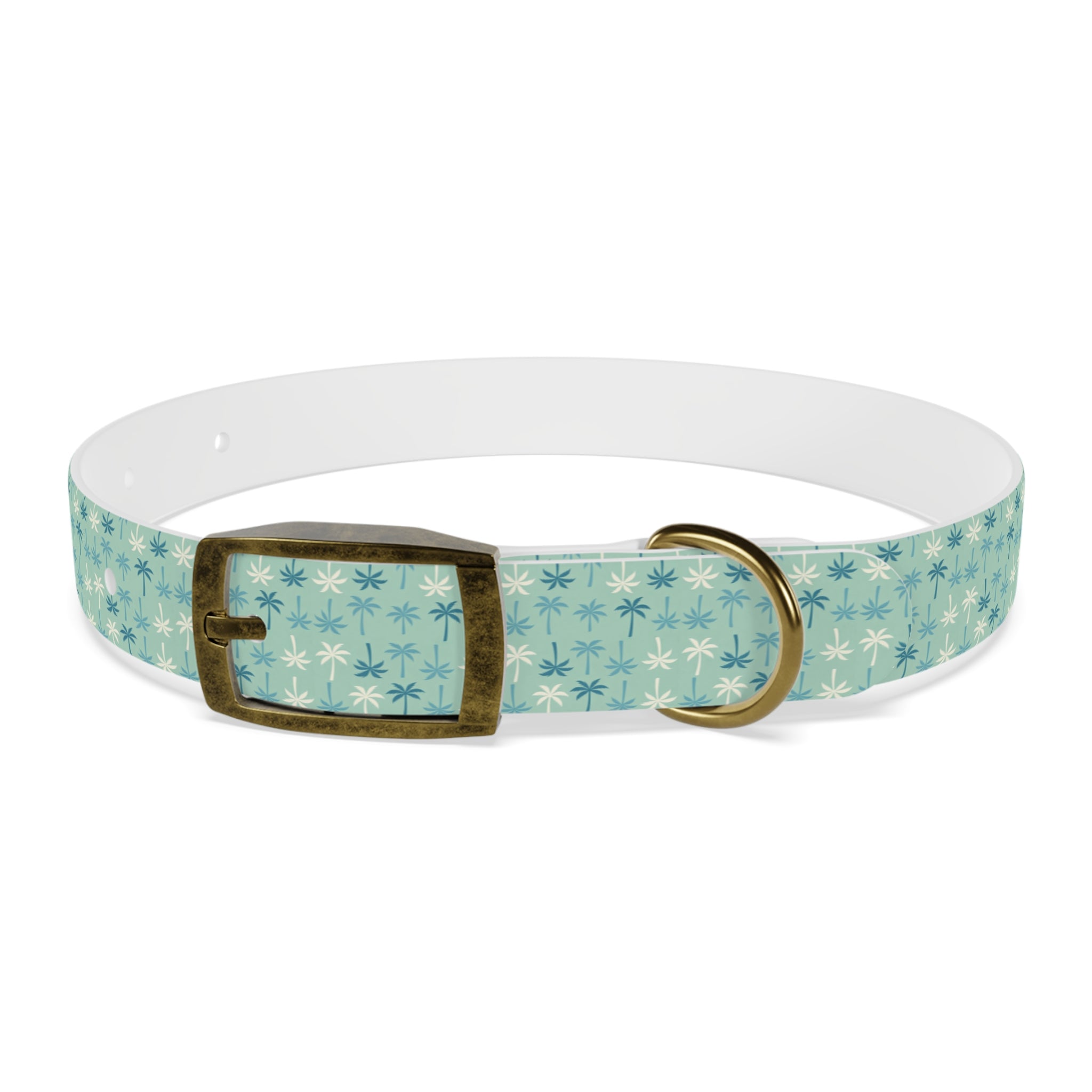 Teal Palm Trees Dog Collar | Tropical Pattern, Teal Palm Print