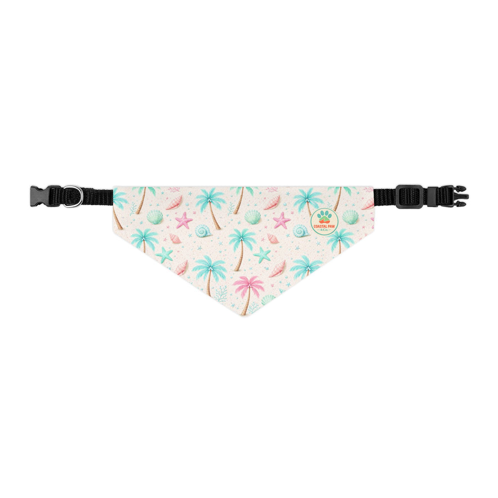 Pastel Palm Tree Seashells Pet Bandana Collar | Tropical Beach Print