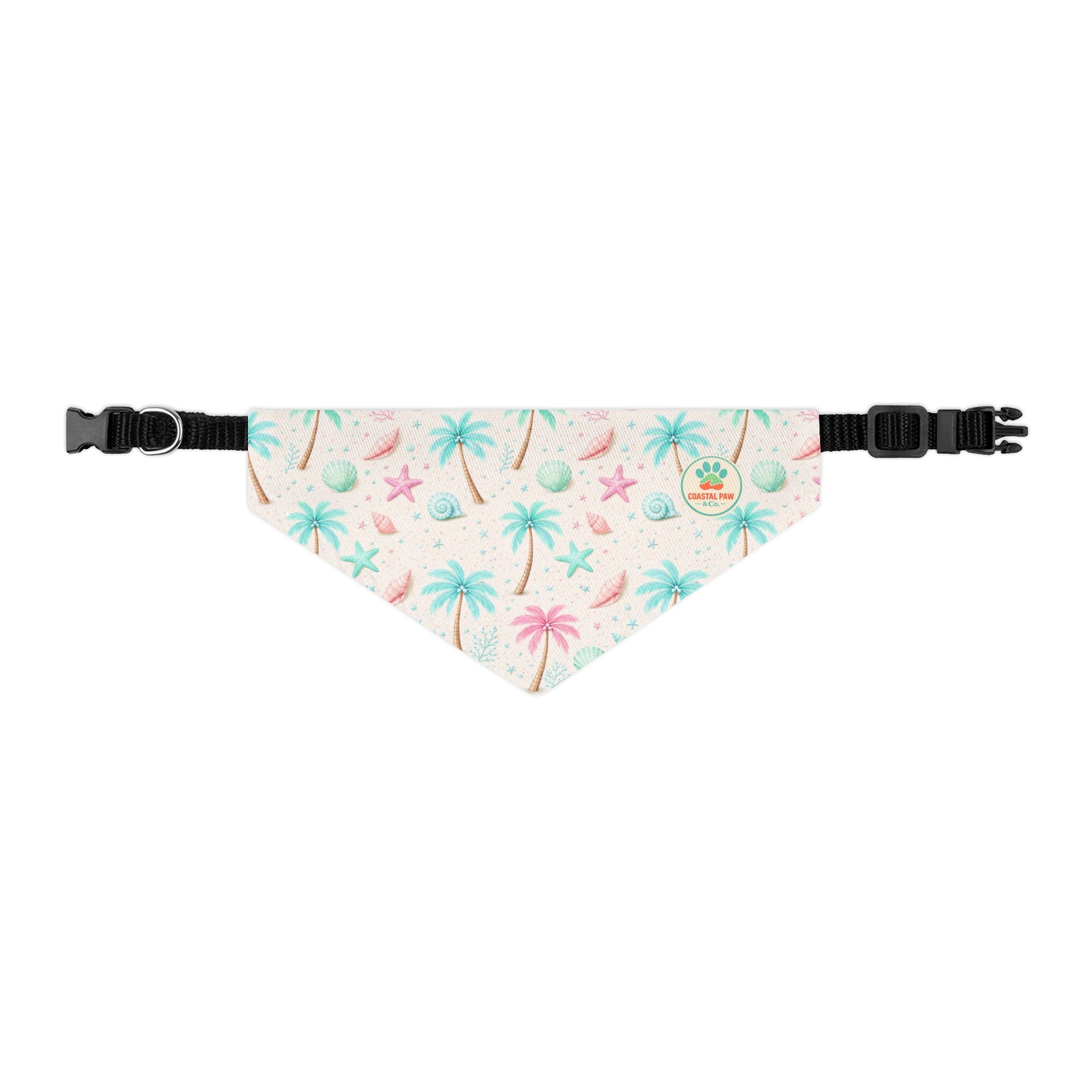 Pastel Palm Tree Seashells Pet Bandana Collar | Tropical Beach Print