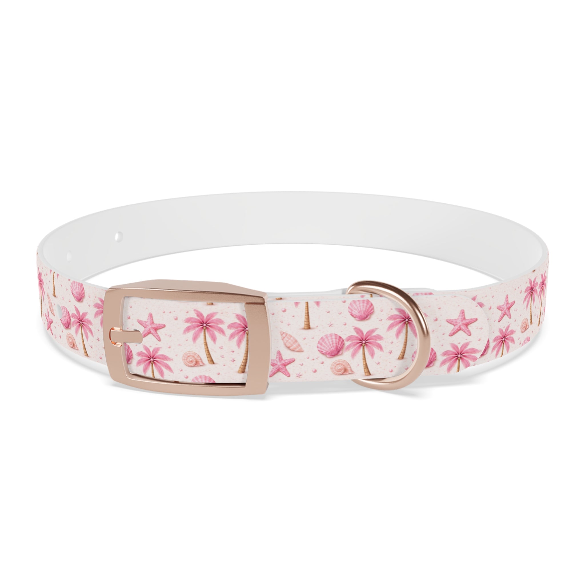 Pink Seashell Palm Tree Pattern Dog Collar | Beach Summer Print