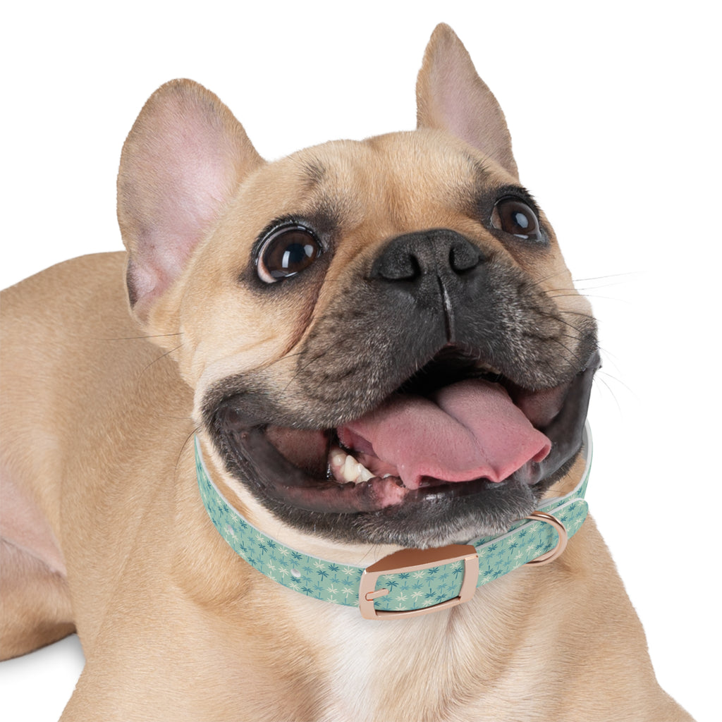 Teal Palm Trees Dog Collar | Tropical Pattern, Teal Palm Print