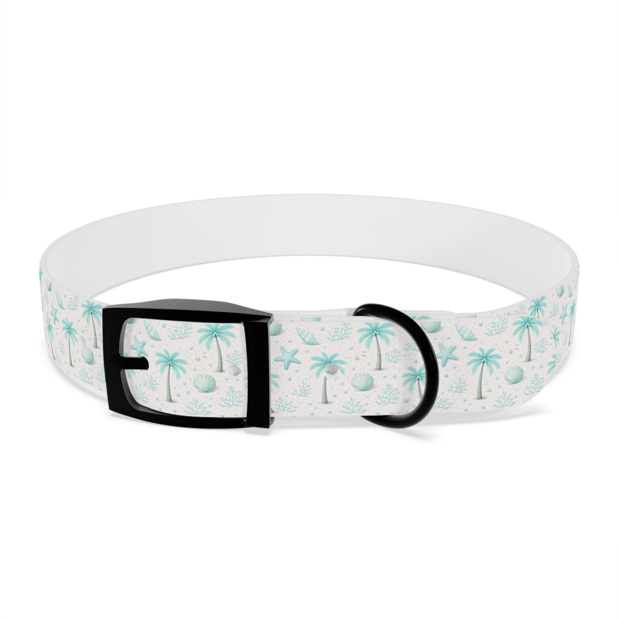 Aqua Palm Trees Dog Collar | Tropical Beach Pattern