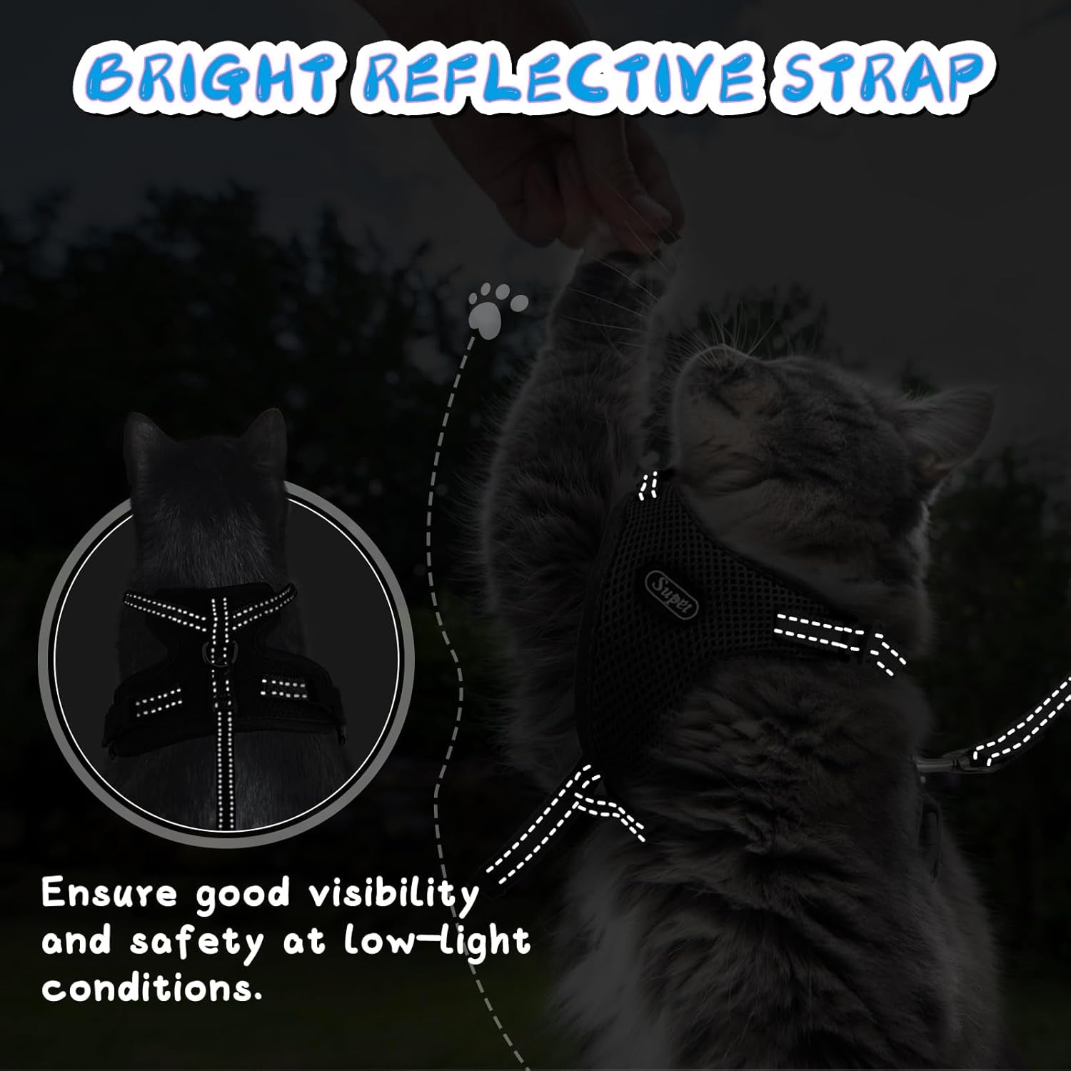 Cat Harness and Leash Set for Small to Large Cats Adjustable Cat Vest Harness with Reflective Trim Universal Cat Leash and Harness for Cats/Puppies