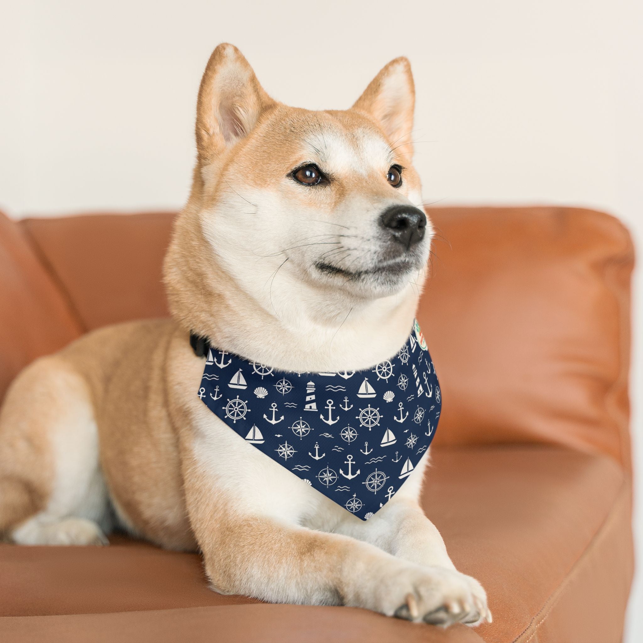 Nautical Anchors and Sailboats Pet Bandana Collar | Navy Maritime Pattern