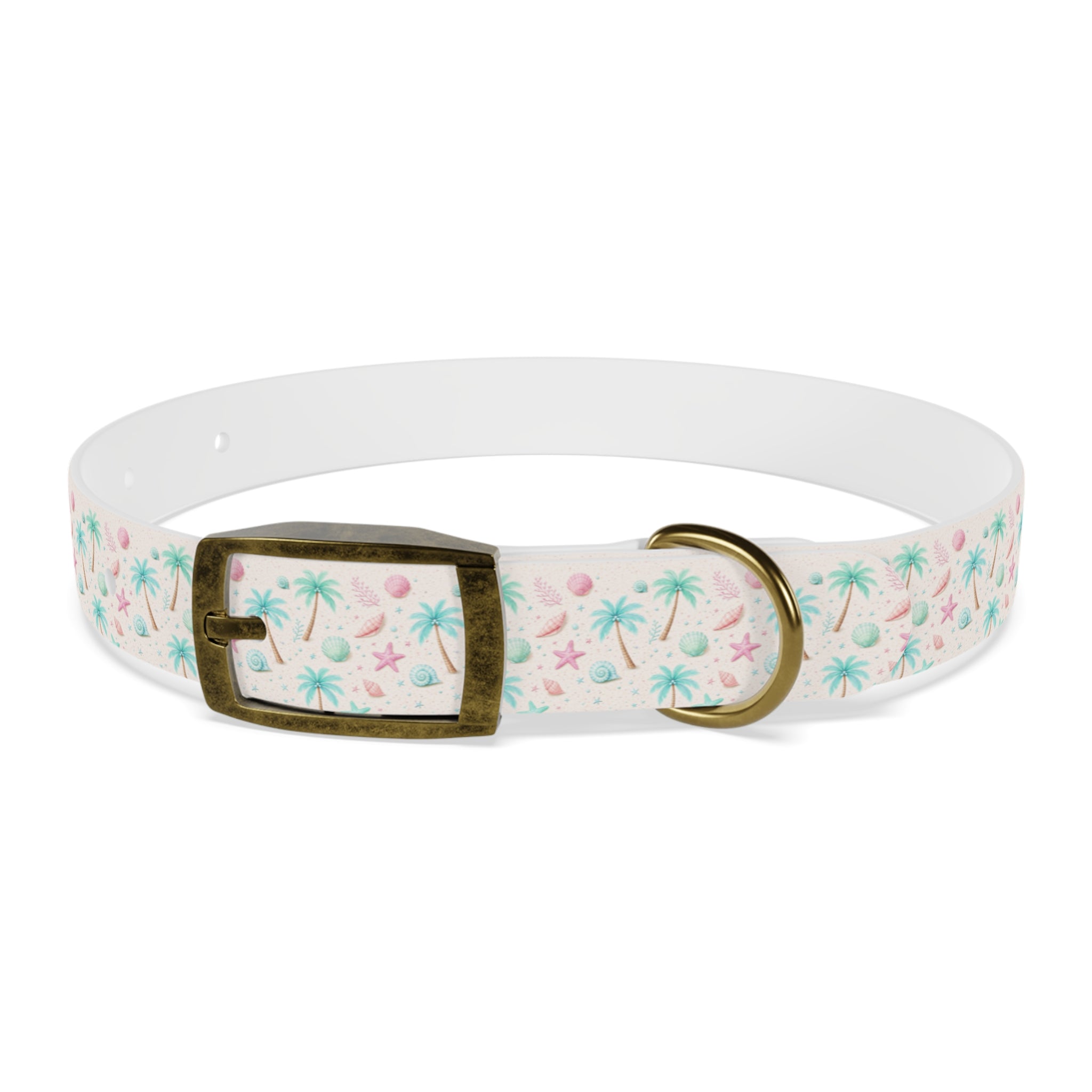 Tropical Palm Tree and Starfish Dog Collar | Pastel Beach Pattern
