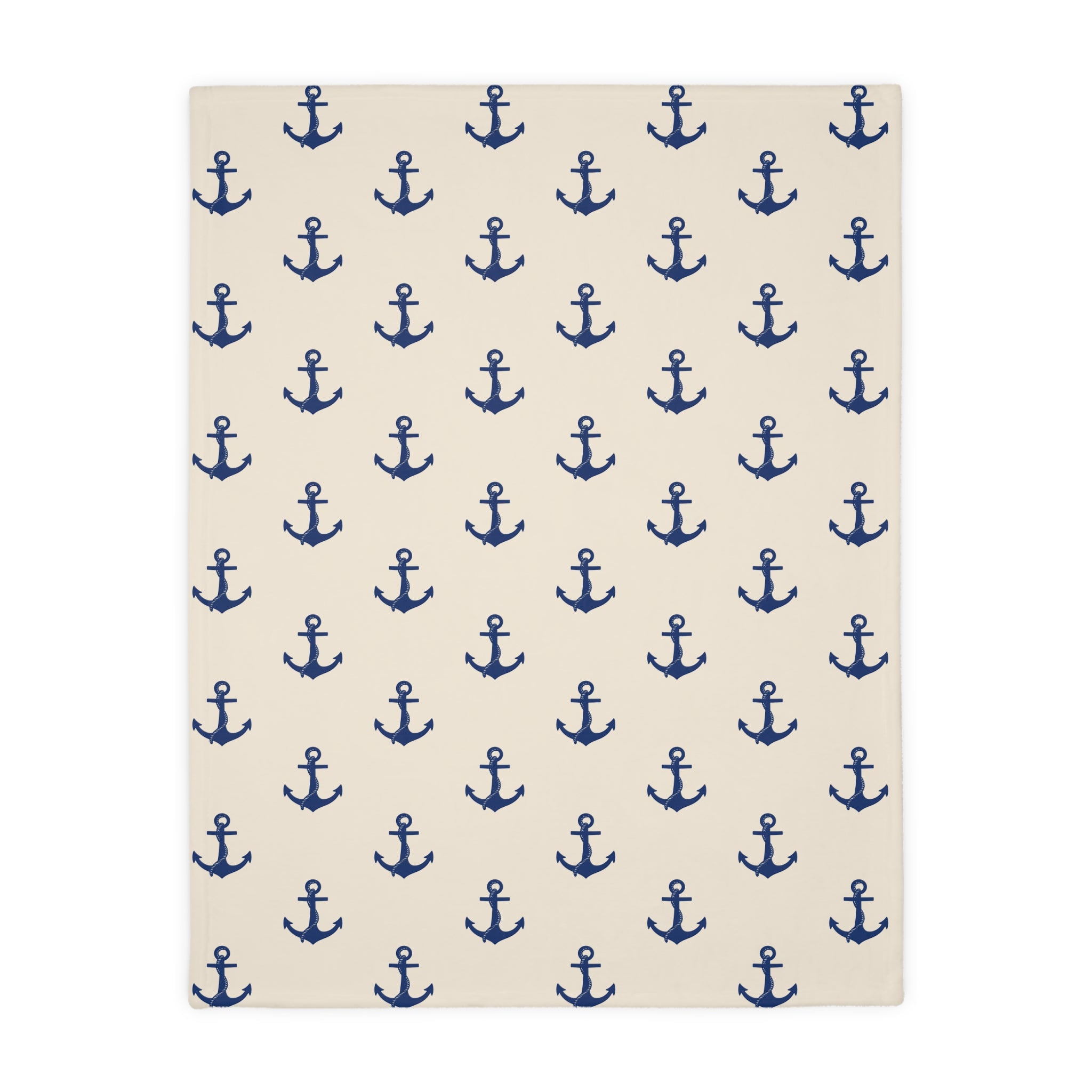 Navy Anchor Pattern Blanket | Velveteen Microfiber Throw