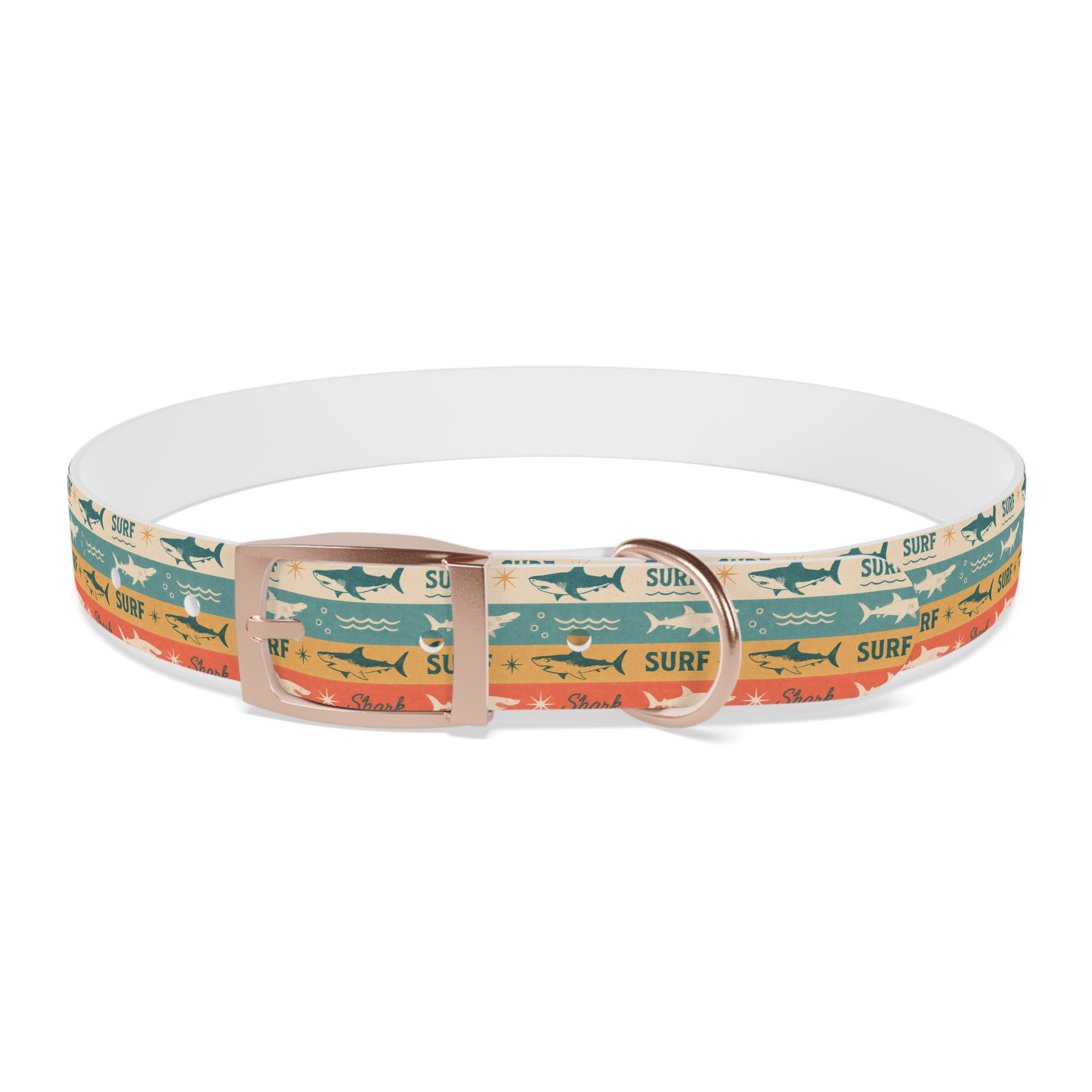 Retro Surf Sharks Dog Collar | Striped Beach Waves Pattern