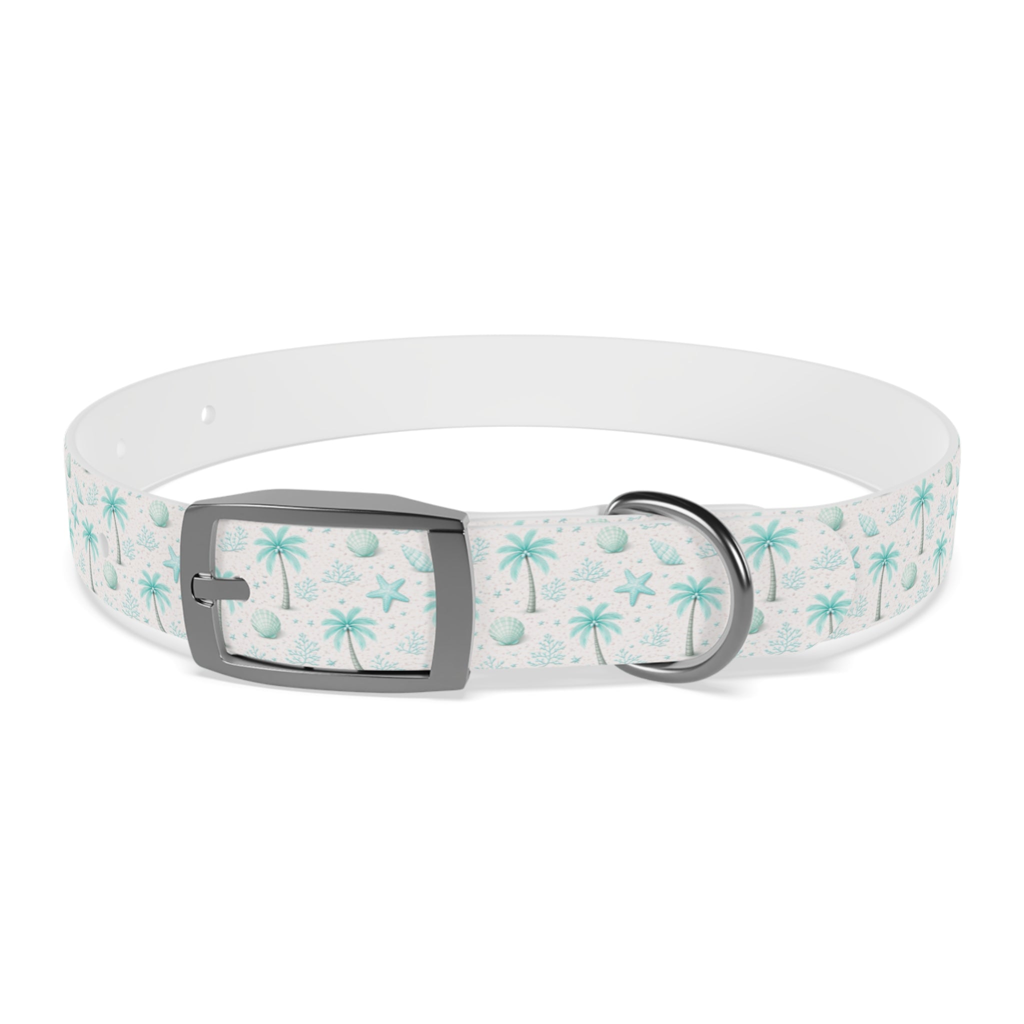 Aqua Palm Trees Dog Collar | Tropical Beach Pattern