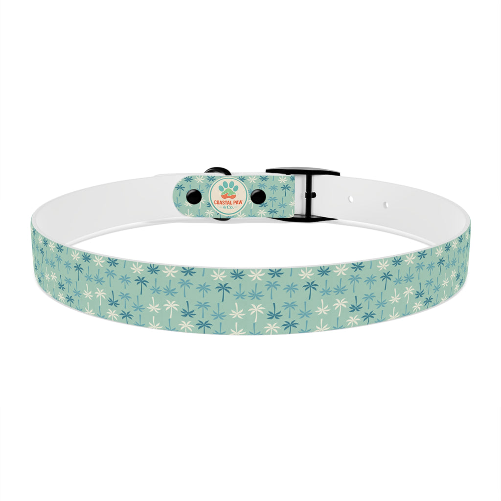 Teal Palm Trees Dog Collar | Tropical Pattern, Teal Palm Print