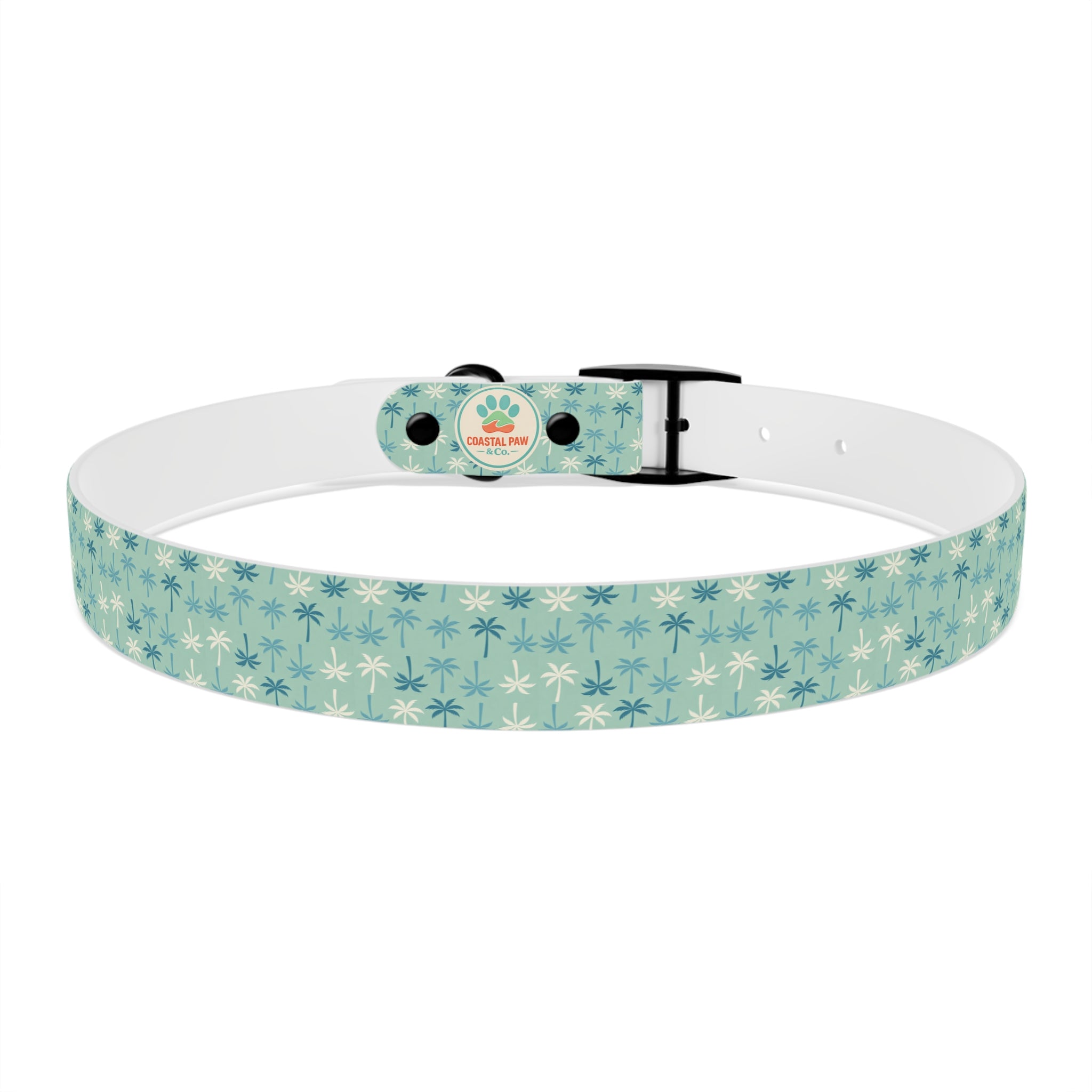 Teal Palm Trees Dog Collar | Tropical Pattern, Teal Palm Print