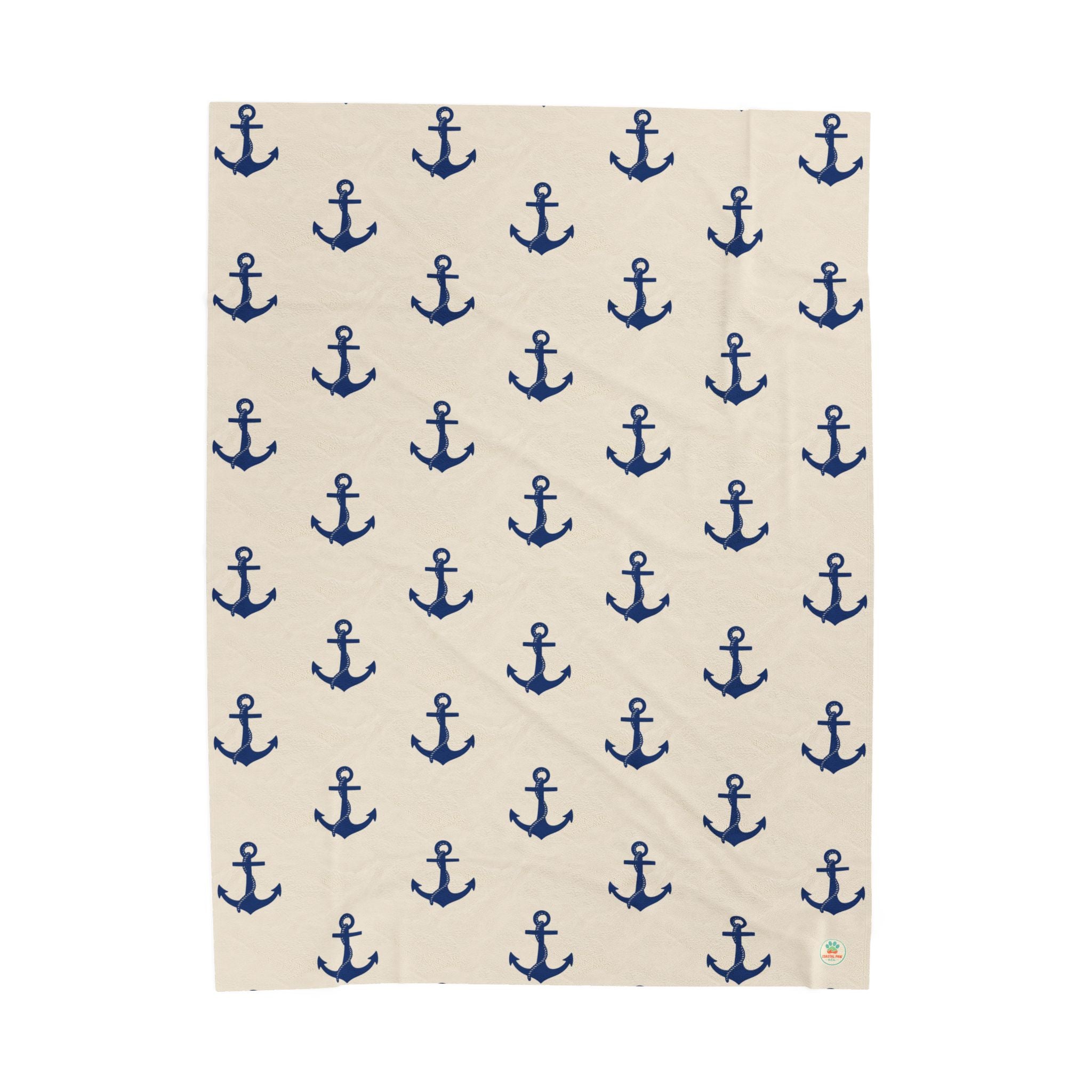 Navy Anchor Pattern Velveteen Plush Blanket | Nautical Anchors Throw