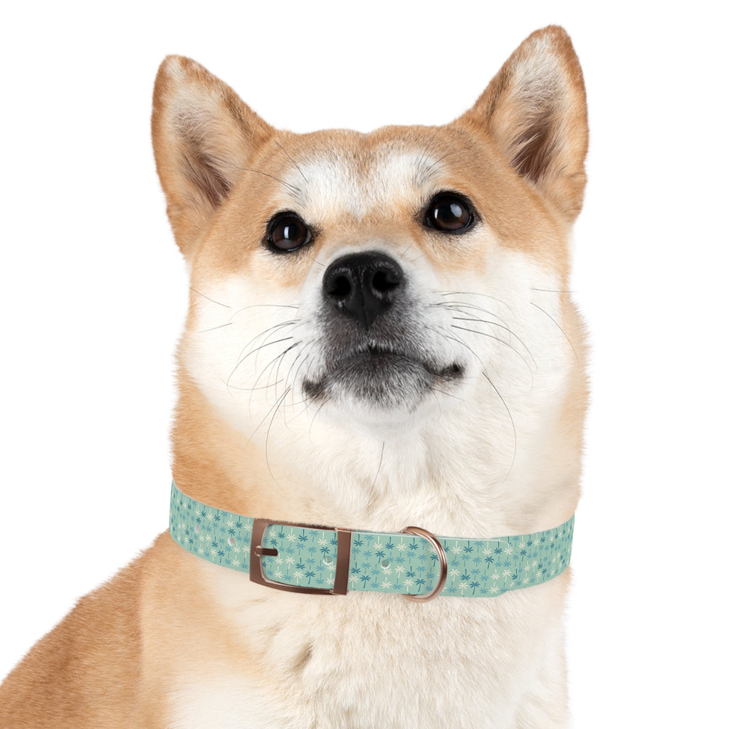 Teal Palm Trees Dog Collar | Tropical Pattern, Teal Palm Print