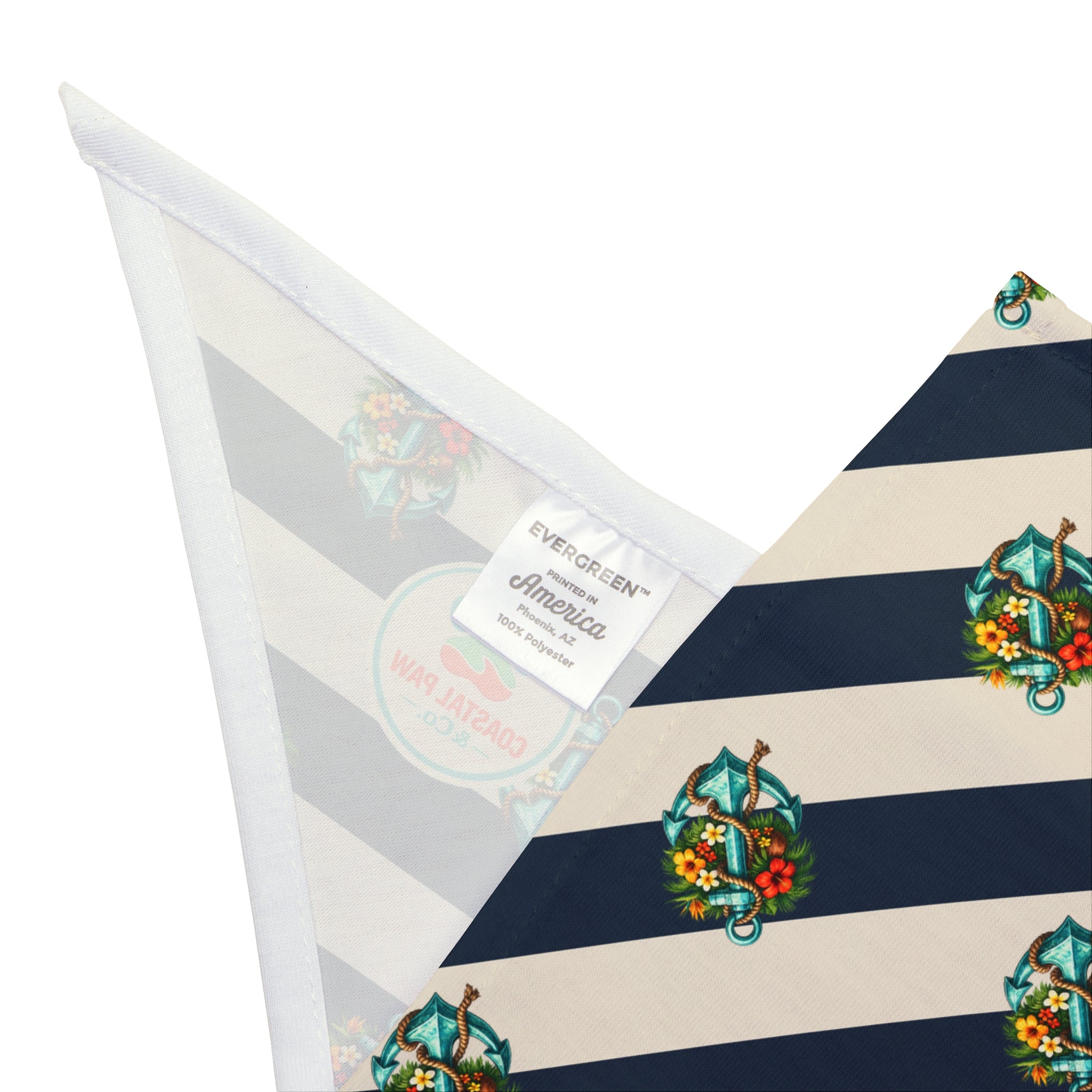 Nautical Anchor Floral Stripe Pet Bandana | Blue White Striped Dog Bandana