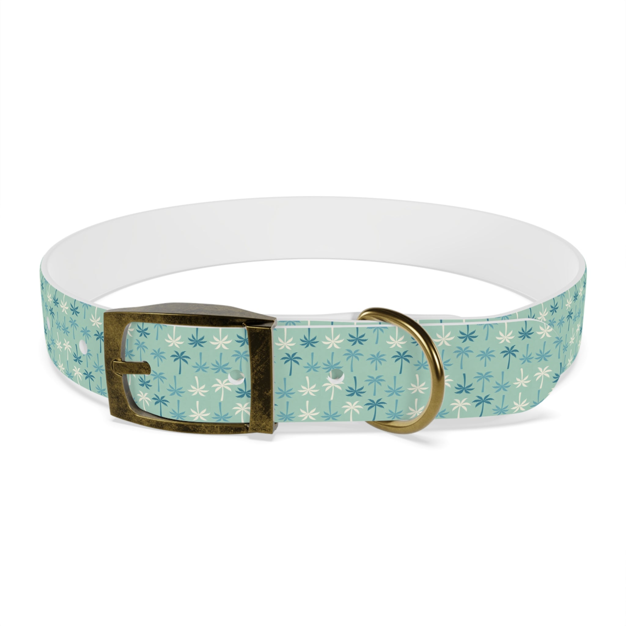 Teal Palm Trees Dog Collar | Tropical Pattern, Teal Palm Print